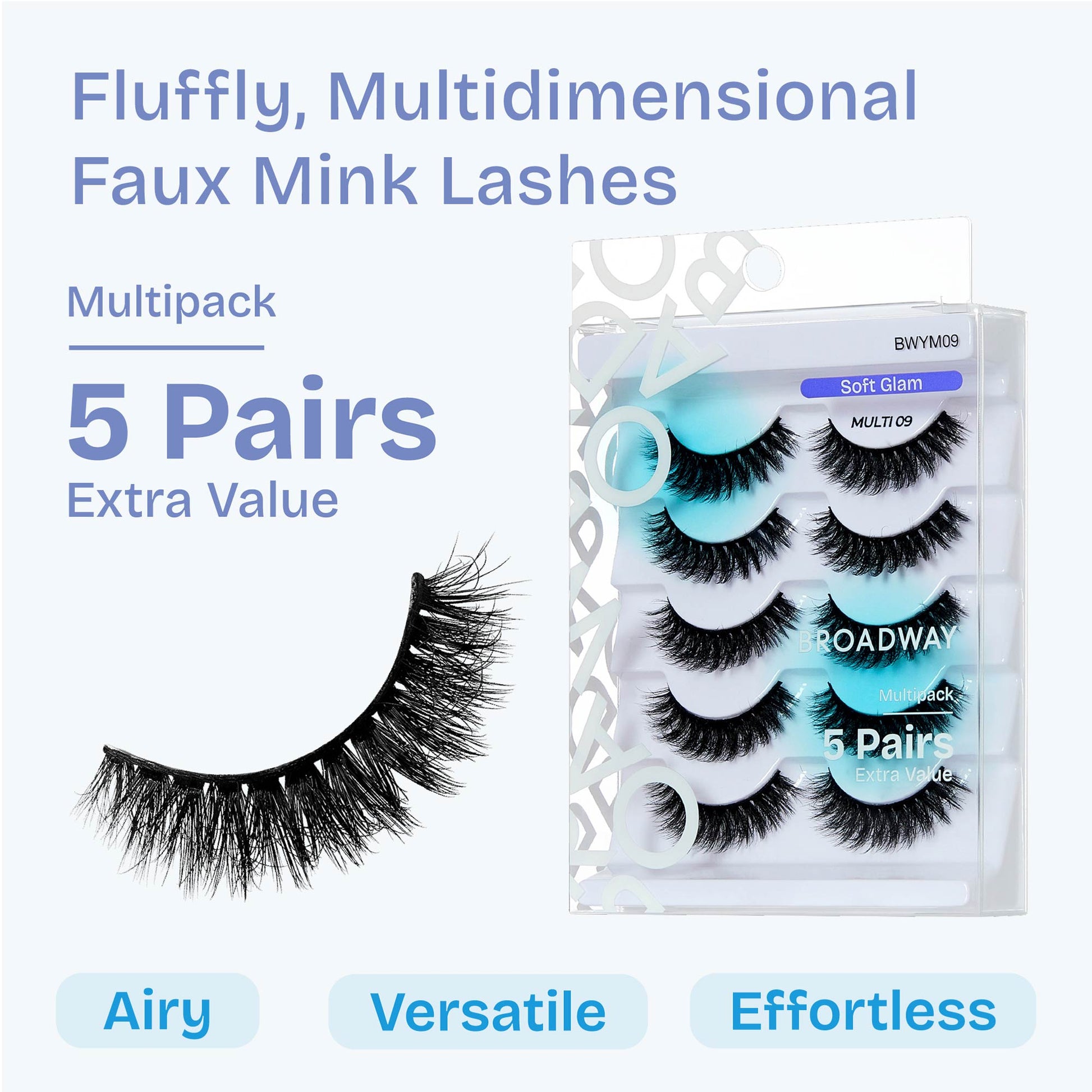 BWYM09_extra_001 "Broadway False Lashes Multipack - Faux Mink Wispy Volume Strip Eyelashes product view."