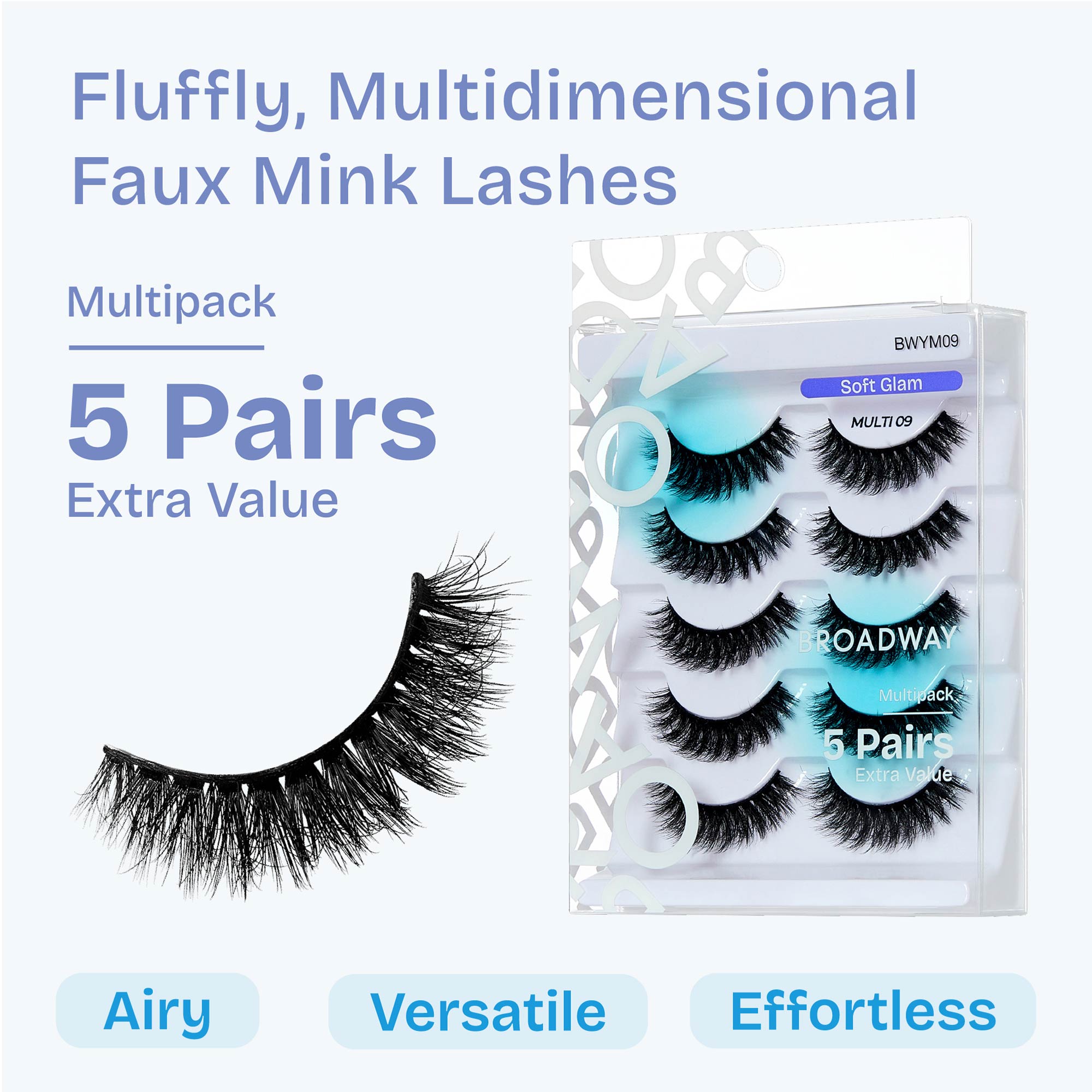 BWYM09_extra_001 "Broadway False Lashes Multipack - Faux Mink Wispy Volume Strip Eyelashes product view."