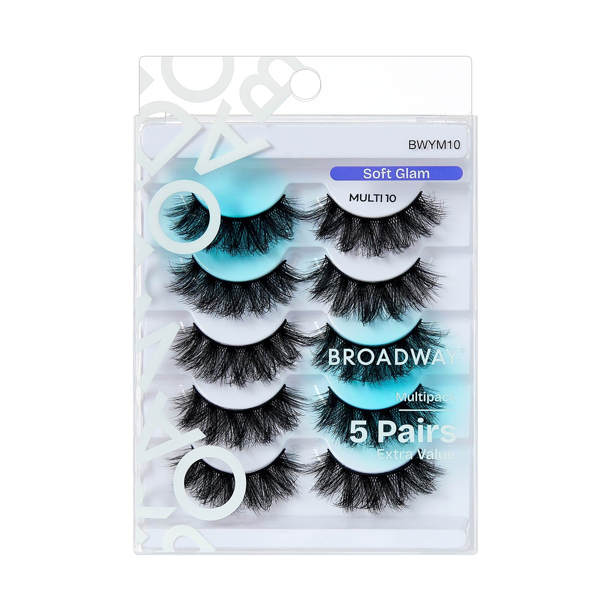 BWYM10_extra_008 "Broadway False Lashes Multipack - Faux Mink Wispy Volume Strip Eyelashes, package front."