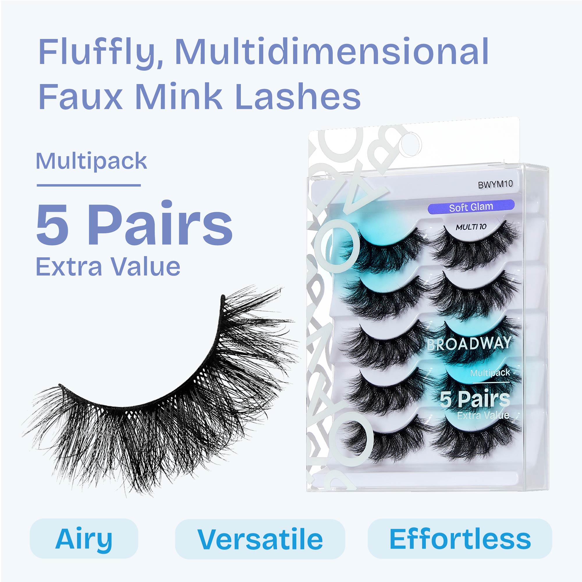 BWYM10_extra_001 "Broadway False Lashes Multipack - Faux Mink Wispy Volume Strip Eyelashes product view."