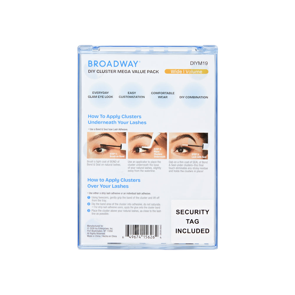 diym19_extra_0010 "Broadway DIY Lash Clusters Mega Pack - 9-16mm Assorted Individual Lash Extensions, package back."