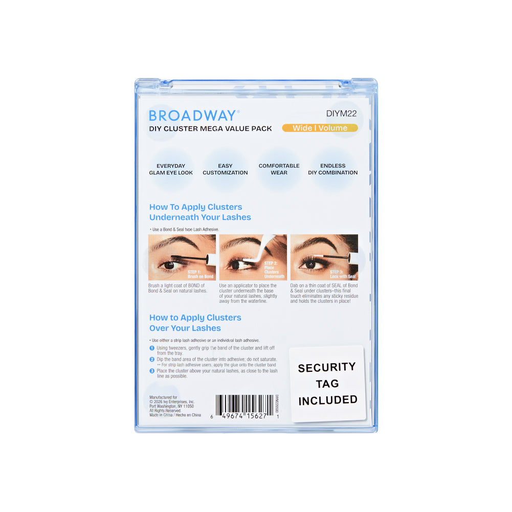 diym22_extra_0010 "Broadway DIY Lash Clusters Mega Pack - 9-16mm Assorted Individual Lash Extensions, package back."