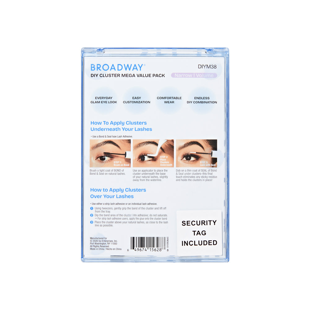 diym38_extra_0010 "Broadway DIY Lash Clusters Mega Pack - 9-16mm Assorted Individual Lash Extensions, package back."