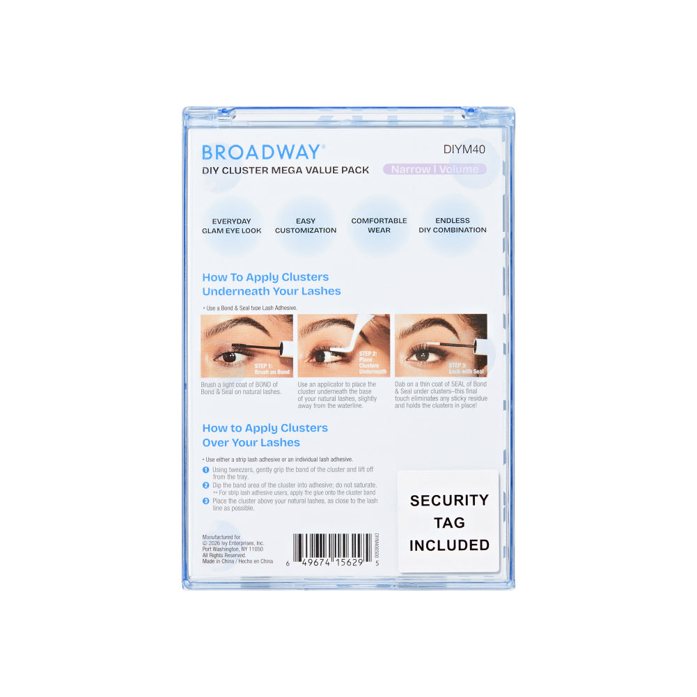 diym40_extra_0010 "Broadway DIY Lash Clusters Mega Pack - 9-16mm Assorted Individual Lash Extensions, package back."