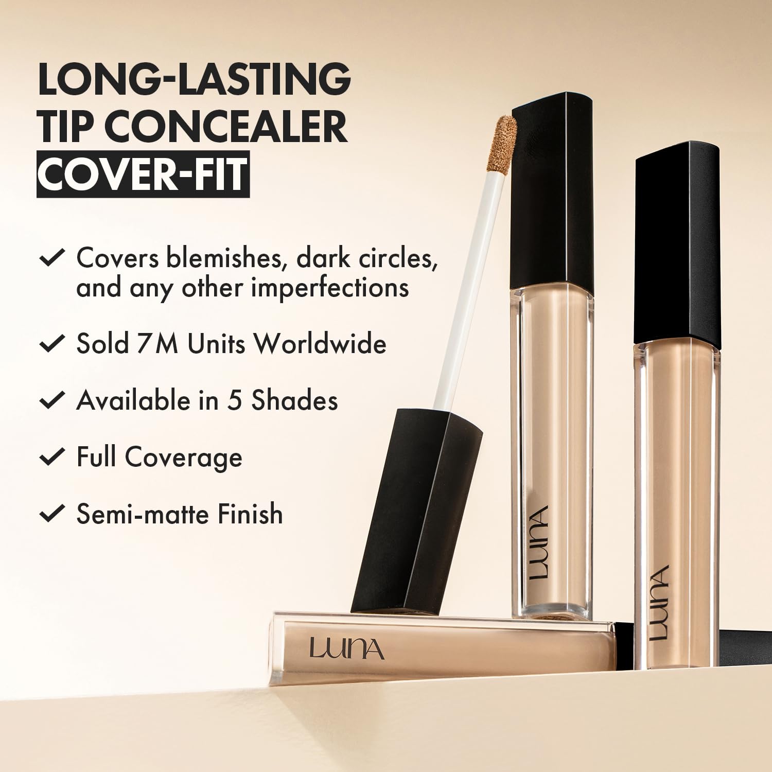 LUNA Long Lasting Tip Concealer Cover-Fit (High Coverage & Semi-Matte)