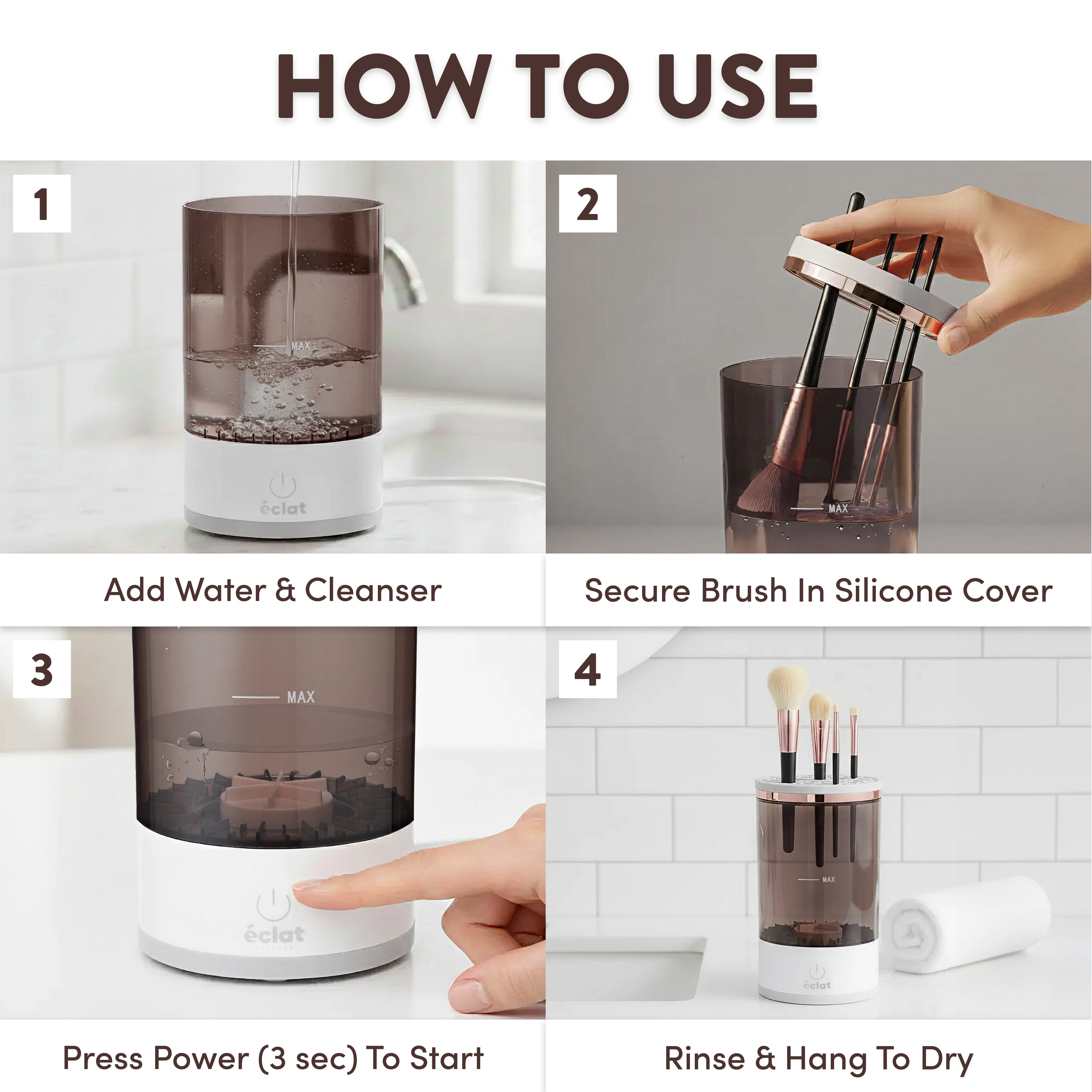 Electric Makeup Brush Cleaner – Automatic USB Deep Washer for Brushes & Sponges (White)