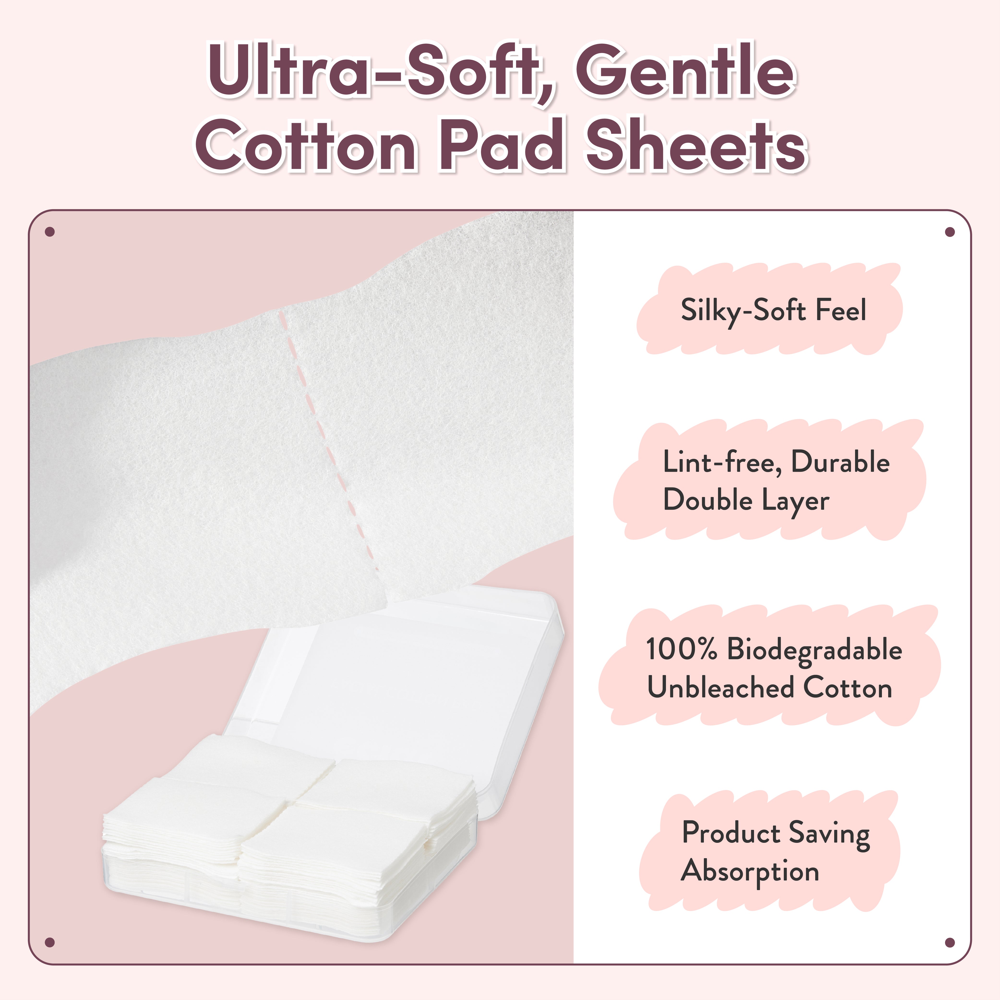 Facial Cotton Pad Sheets – Ultra-Soft, Multi-Use, Unbleached & Biodegradable Cotton for Skincare