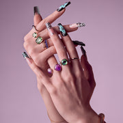 Glitzy 3D Handmade Press-On Nails - Teal Flower & Zebra French X-Long Square