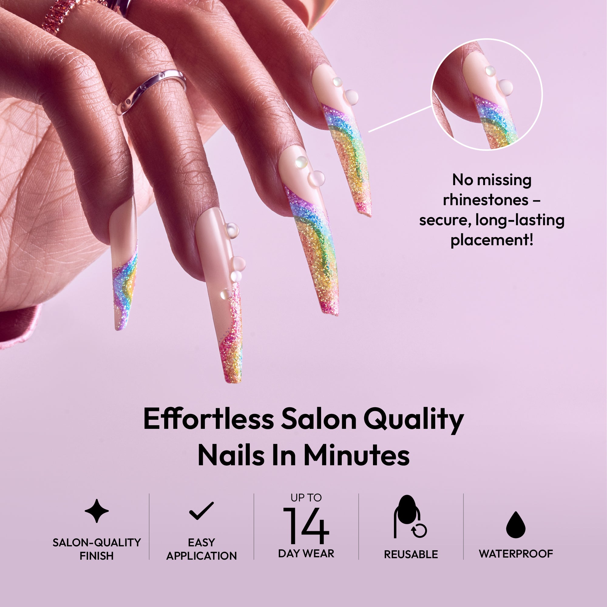 Glitzy 3D Handmade Press-On Nails – Rainbow Sugar Glitter French (3X-Long Coffin)