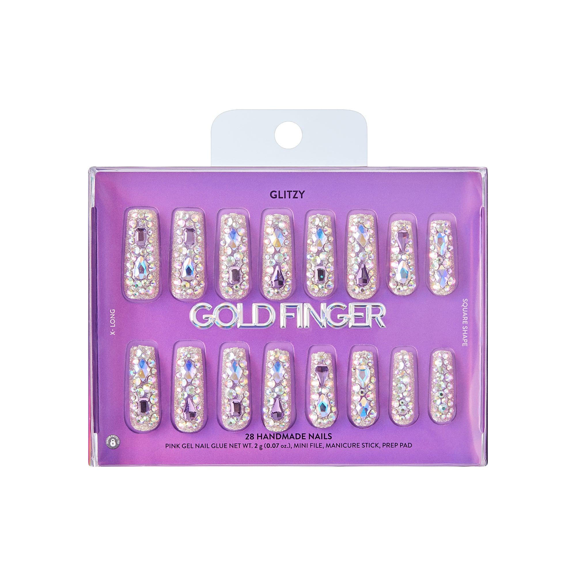 Glitzy 3D Handmade Press-On Nails – Pink & Purple Jewel Encrusted (X-Long Square)