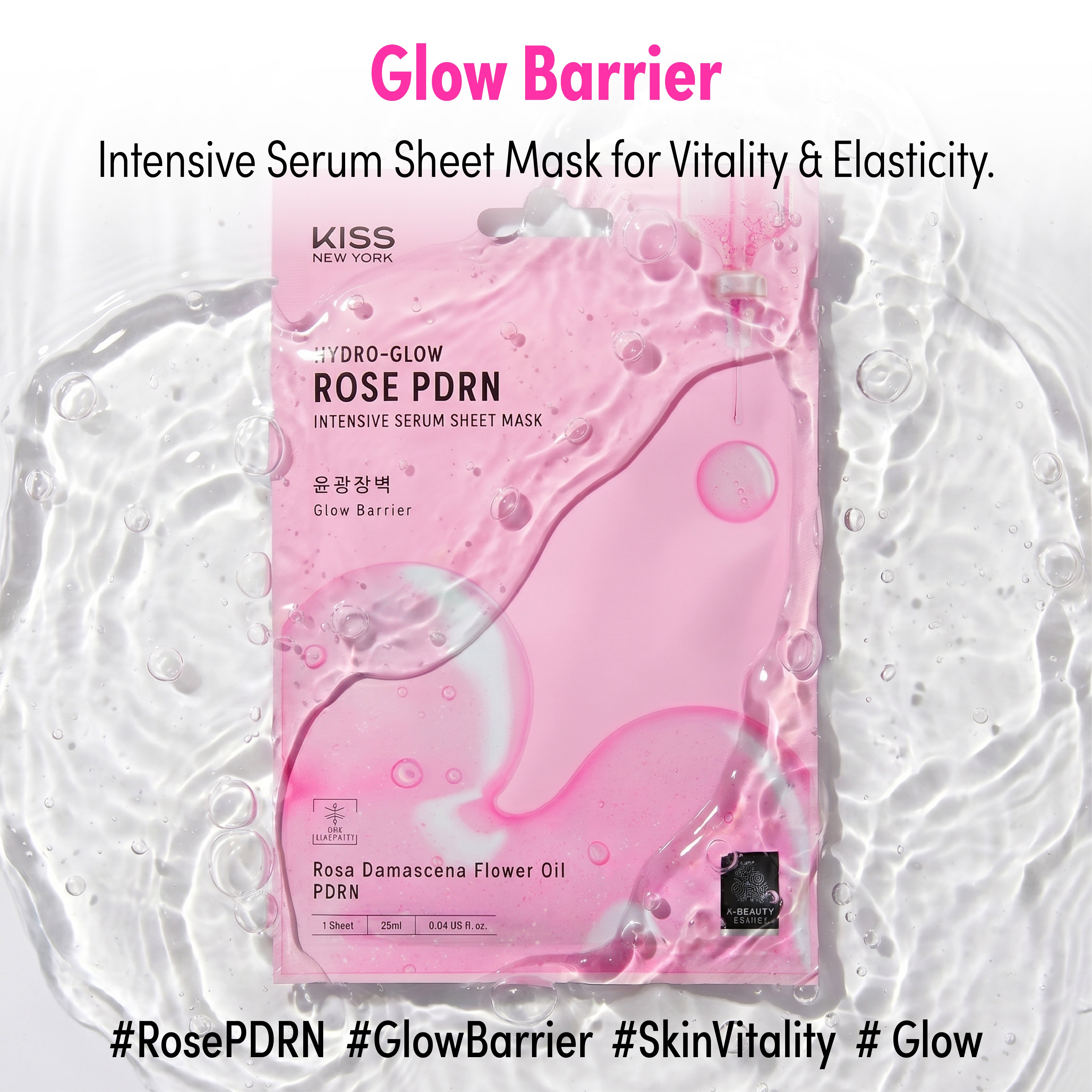 KISS NEW YORK Hydro-Glow Rose PDRN Intensive Serum Sheet Mask(6 Sheets)- Radiance & Elasticity Face Mask with Rosa Damascena Flower Oil