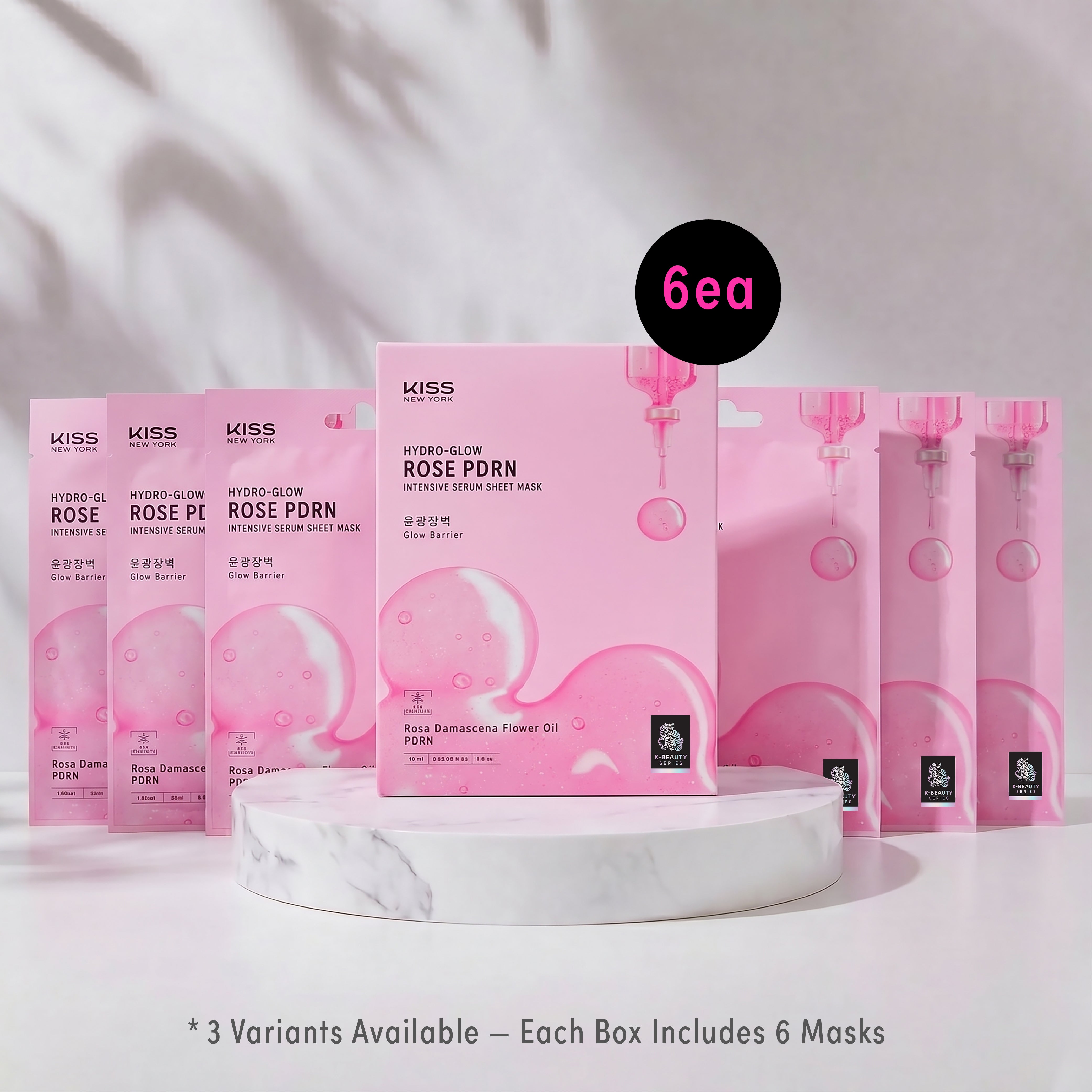 KISS NEW YORK Hydro-Glow Rose PDRN Intensive Serum Sheet Mask(6 Sheets)- Radiance & Elasticity Face Mask with Rosa Damascena Flower Oil