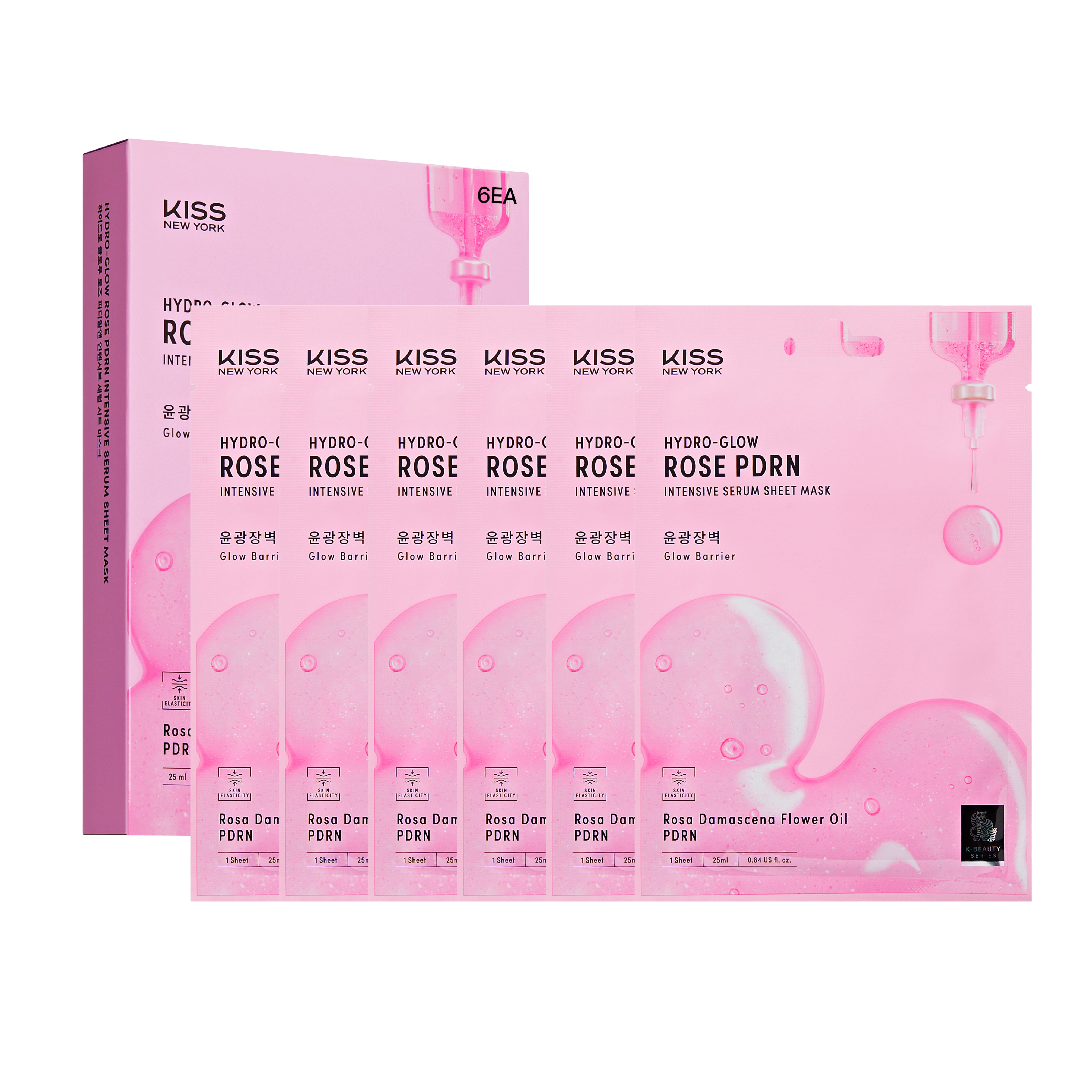 KISS NEW YORK Hydro-Glow Rose PDRN Intensive Serum Sheet Mask(6 Sheets)- Radiance & Elasticity Face Mask with Rosa Damascena Flower Oil