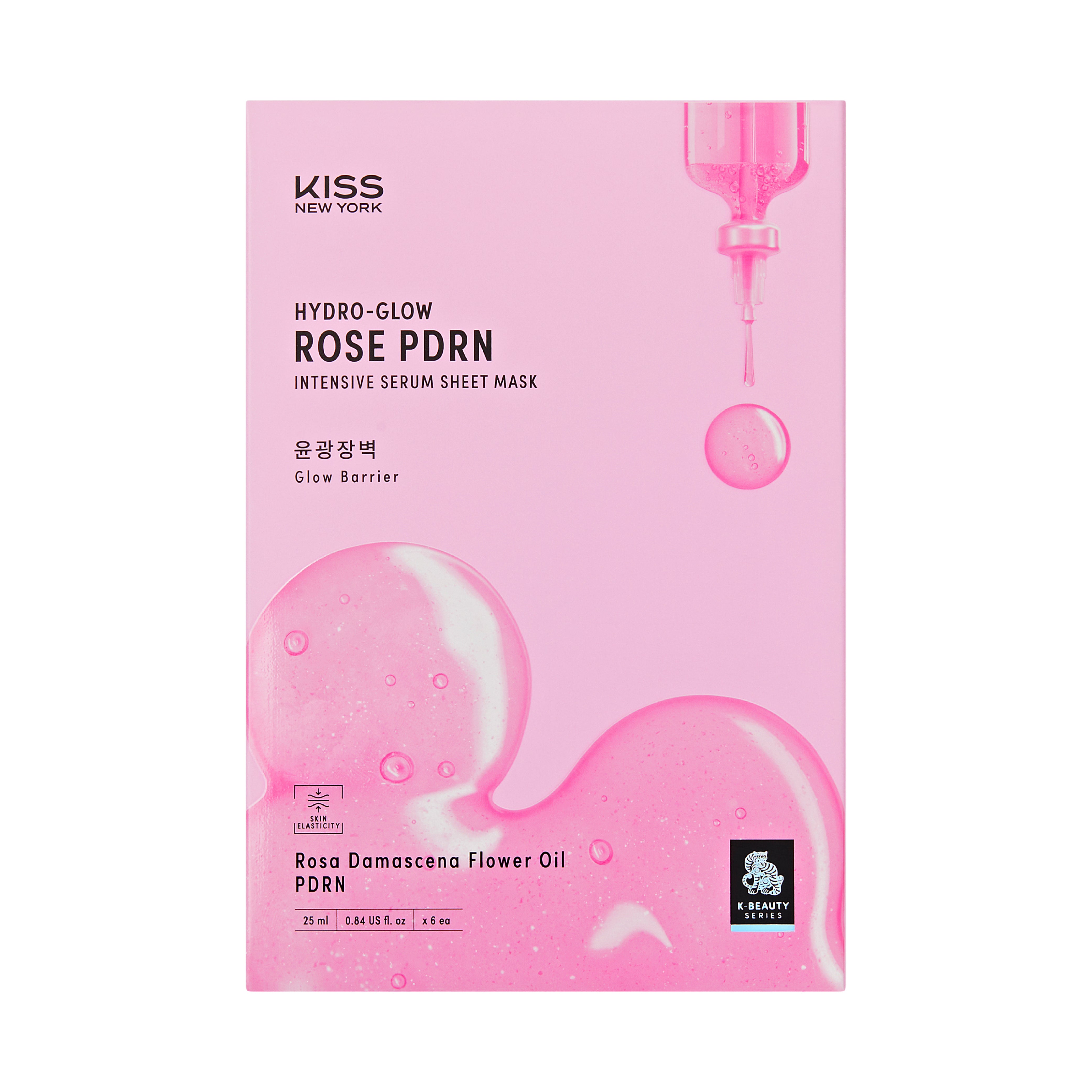 KISS NEW YORK Hydro-Glow Rose PDRN Intensive Serum Sheet Mask(6 Sheets)- Radiance & Elasticity Face Mask with Rosa Damascena Flower Oil