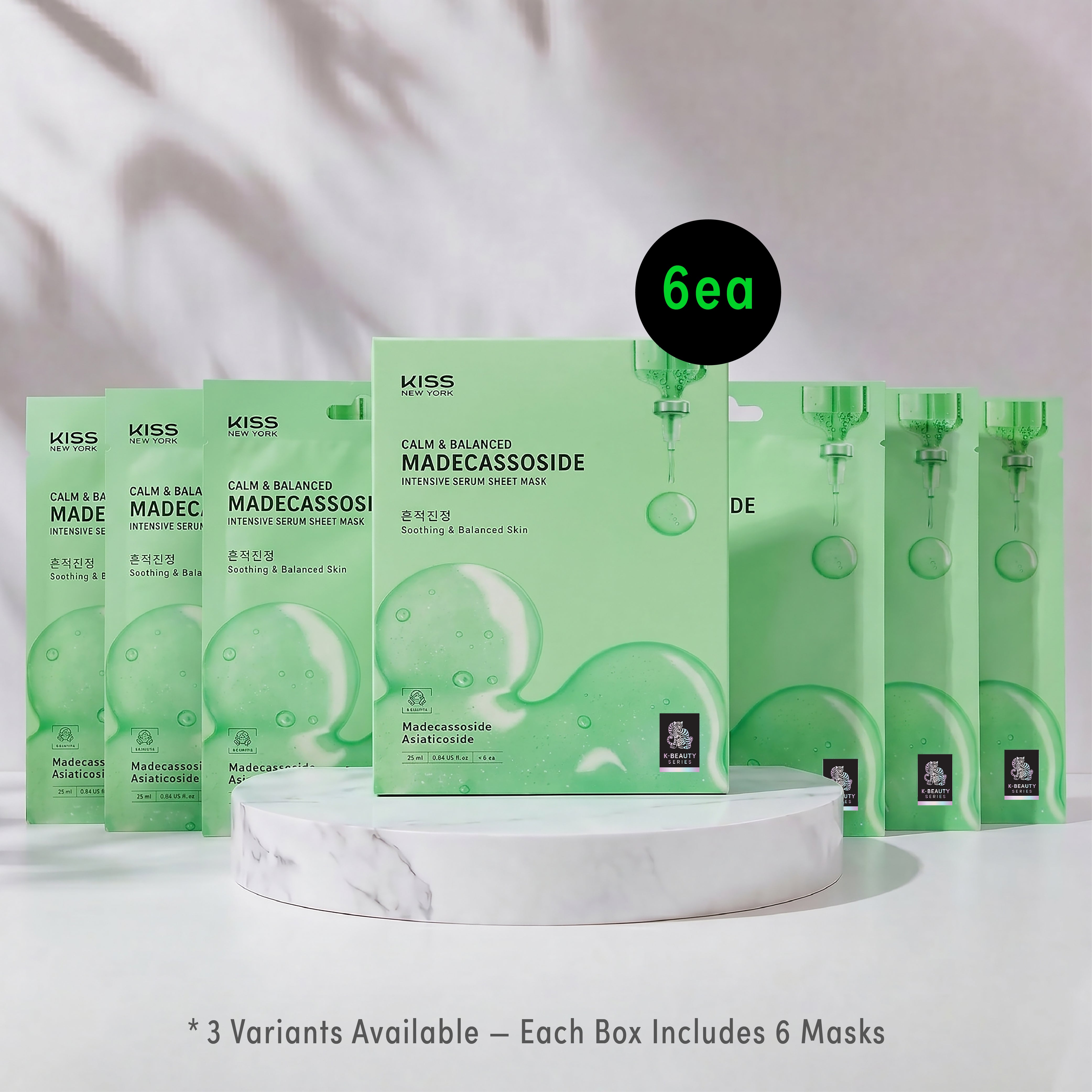 KISS NEW YORK Calm & Balanced Madecassoside Intensive Serum Sheet Mask(6 Sheets)- Soothing & Barrier Repair Cica Face Mask