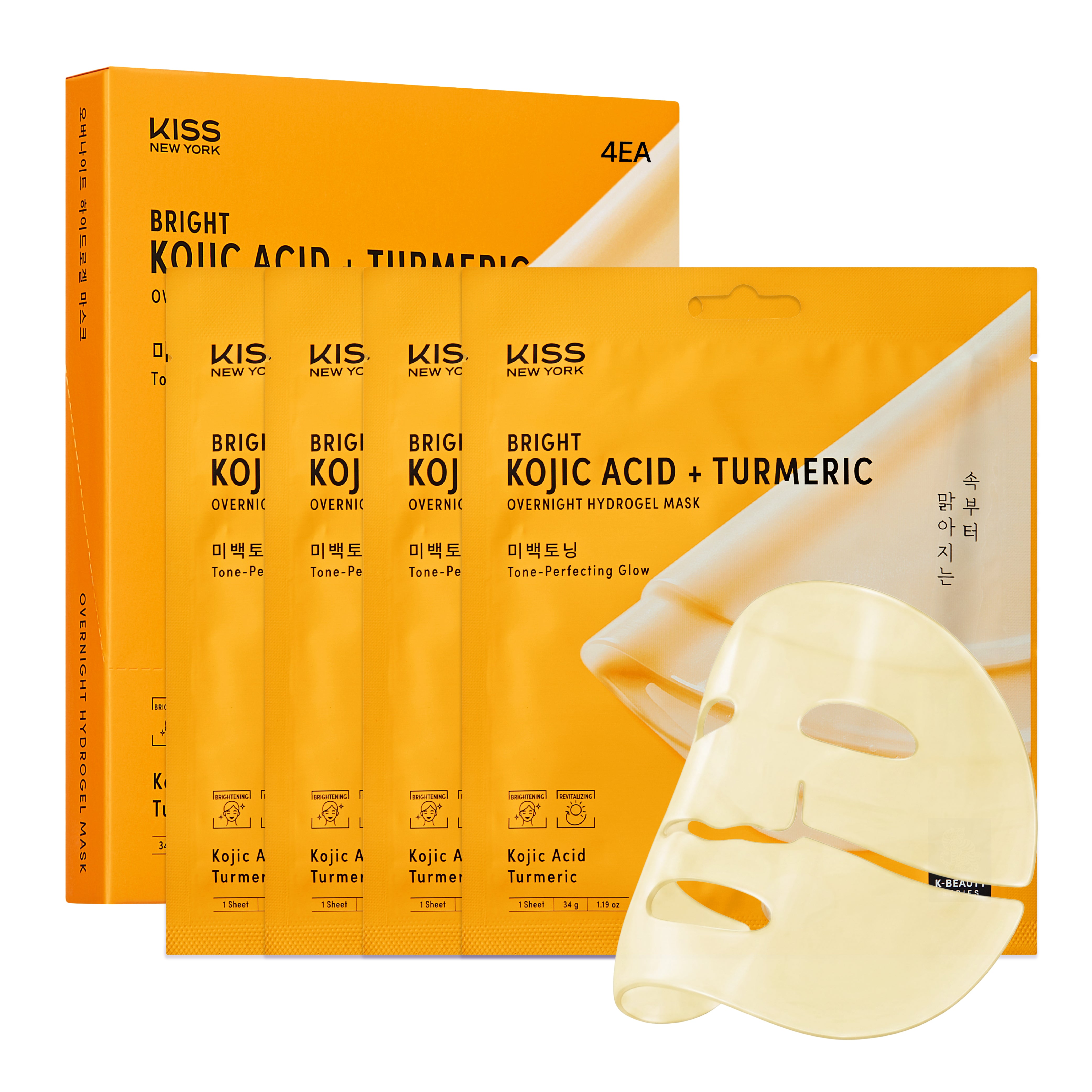 KISS NEW YORK Kojic Acid + Turmeric Overnight Hydrogel Mask (4 Sheets) - Even Tone & Radiance