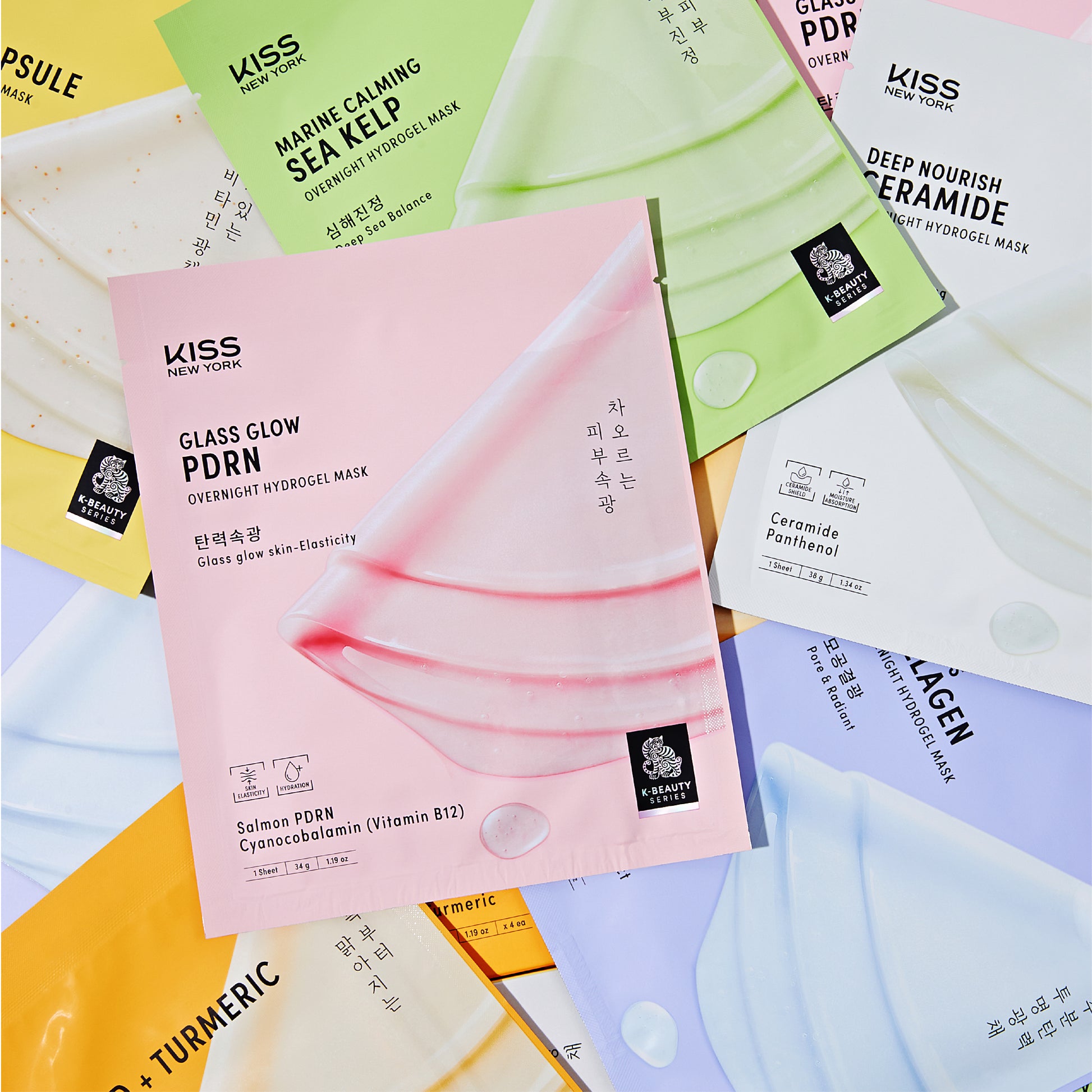 KISS NEW YORK Glass Glow PDRN Overnight Hydrogel Mask (4 Sheets) - Skin Barrier & Elasticity product view.