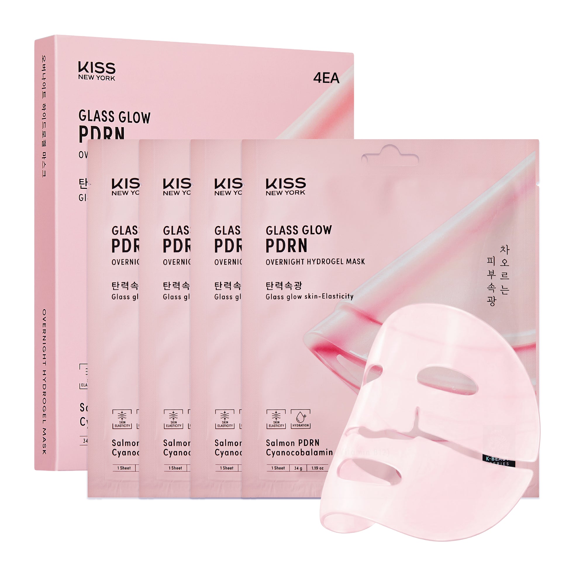KISS NEW YORK Glass Glow PDRN Overnight Hydrogel Mask (4 Sheets) - Skin Barrier & Elasticity product view.