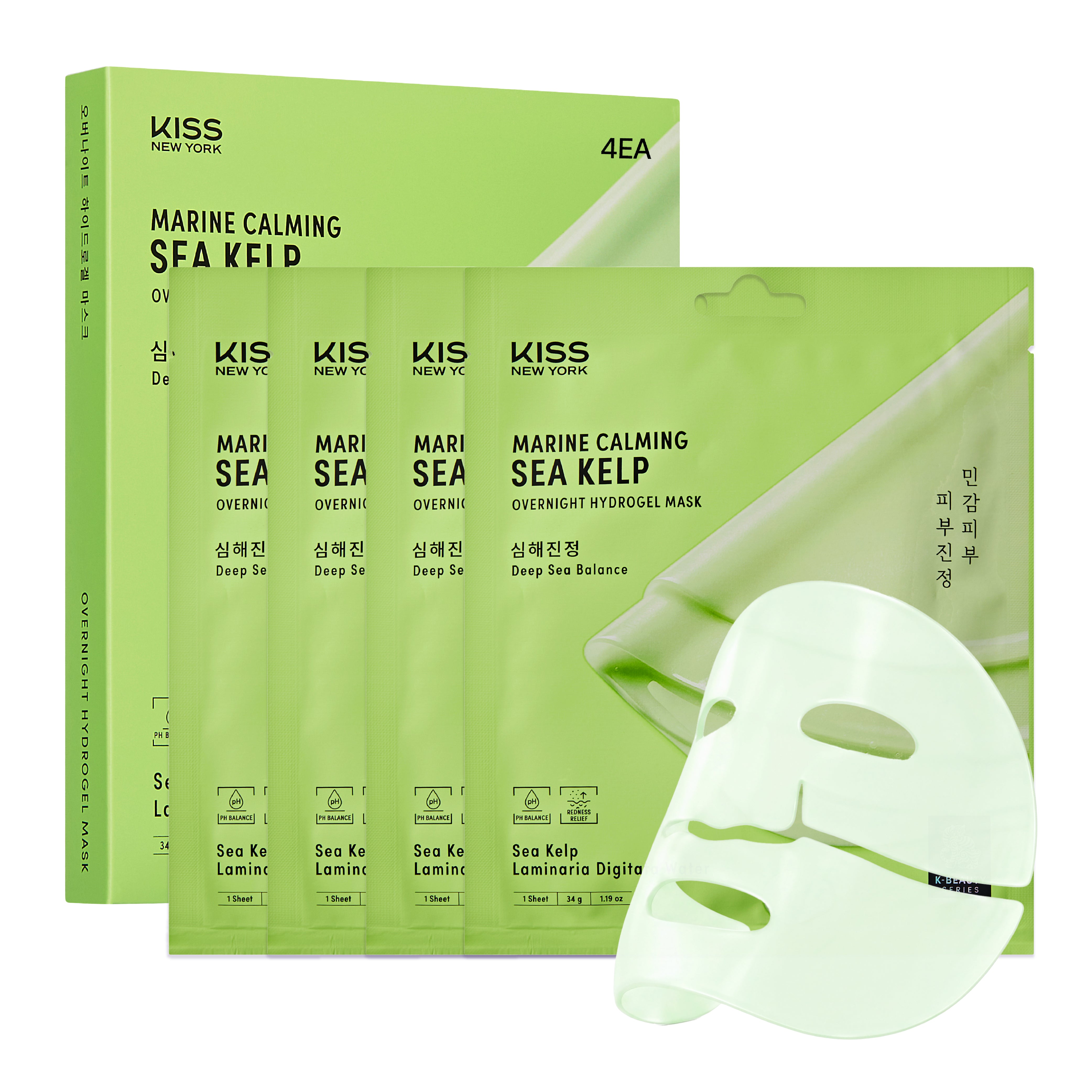 KISS NEW YORK Marine Calming Sea Kelp Overnight Hydrogel Mask (4 Sheets) - Calm & Balance