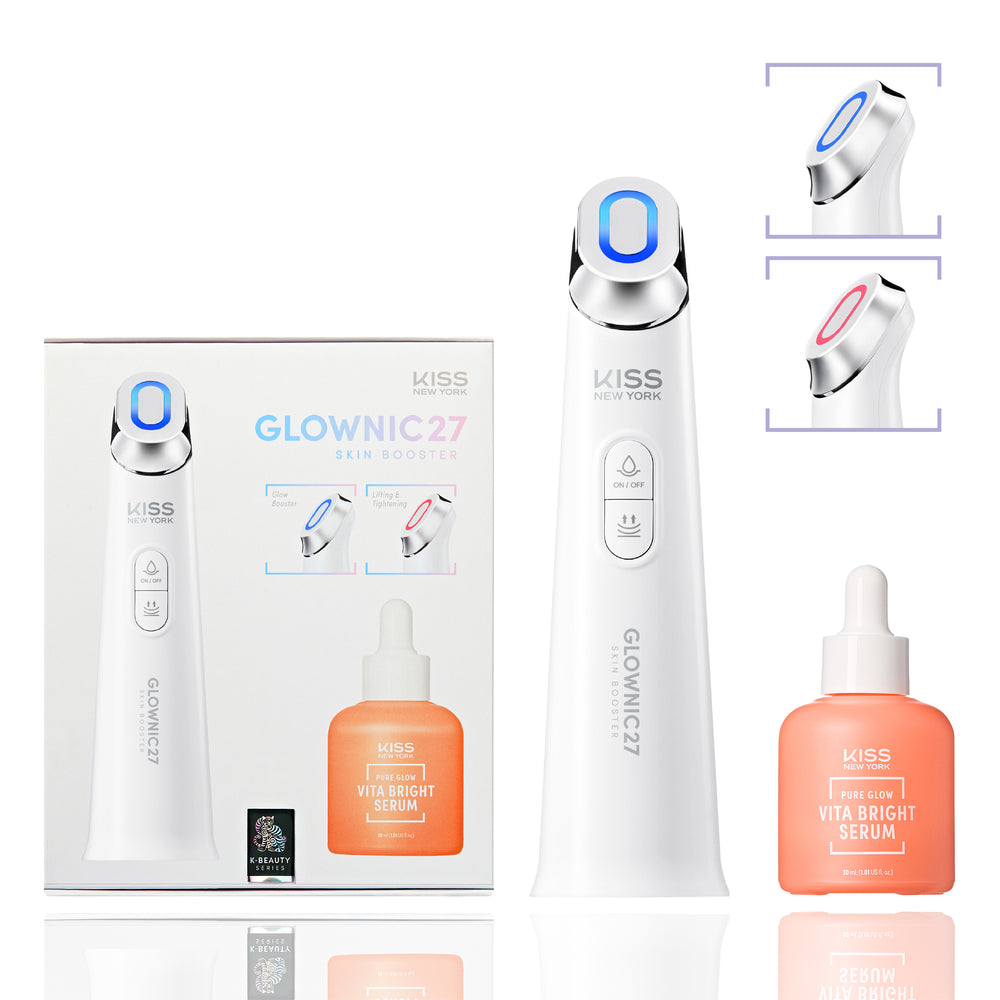 Glownic27 Kit Microcurrent Facial Device with Full Size Vita Serum – Electroporation Facial Skin Booster for Absorption & Firming__White