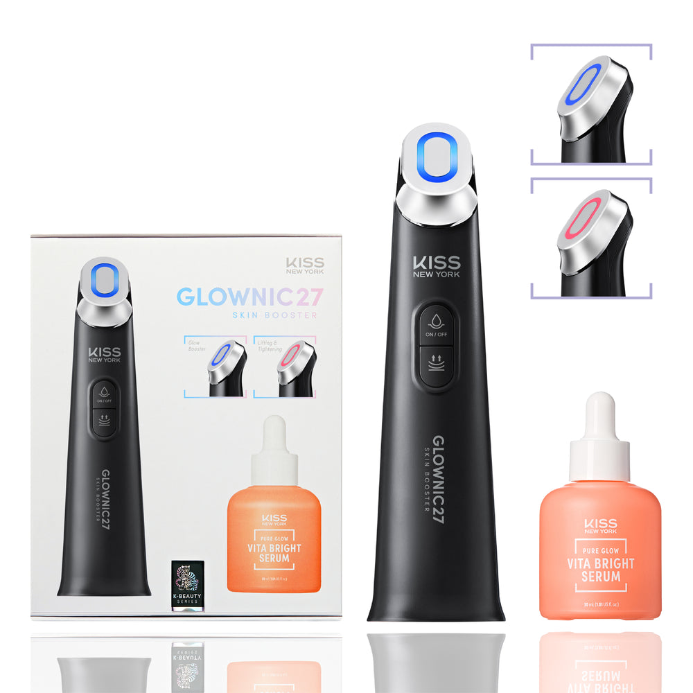 Glownic27 Kit Microcurrent Facial Device with Full Size Vita Serum – Electroporation Facial Skin Booster for Absorption & Firming__Black