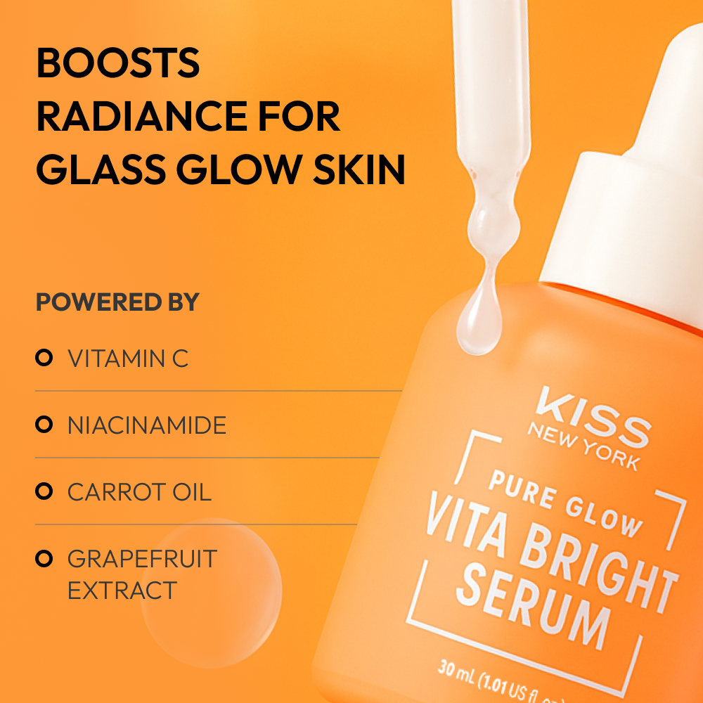 KISS NEW YORK Pure Glow Vita Bright Serum - Vitamin C & Niacinamide Radiance Serum for Glass Skin (1.01 fl oz) product view.