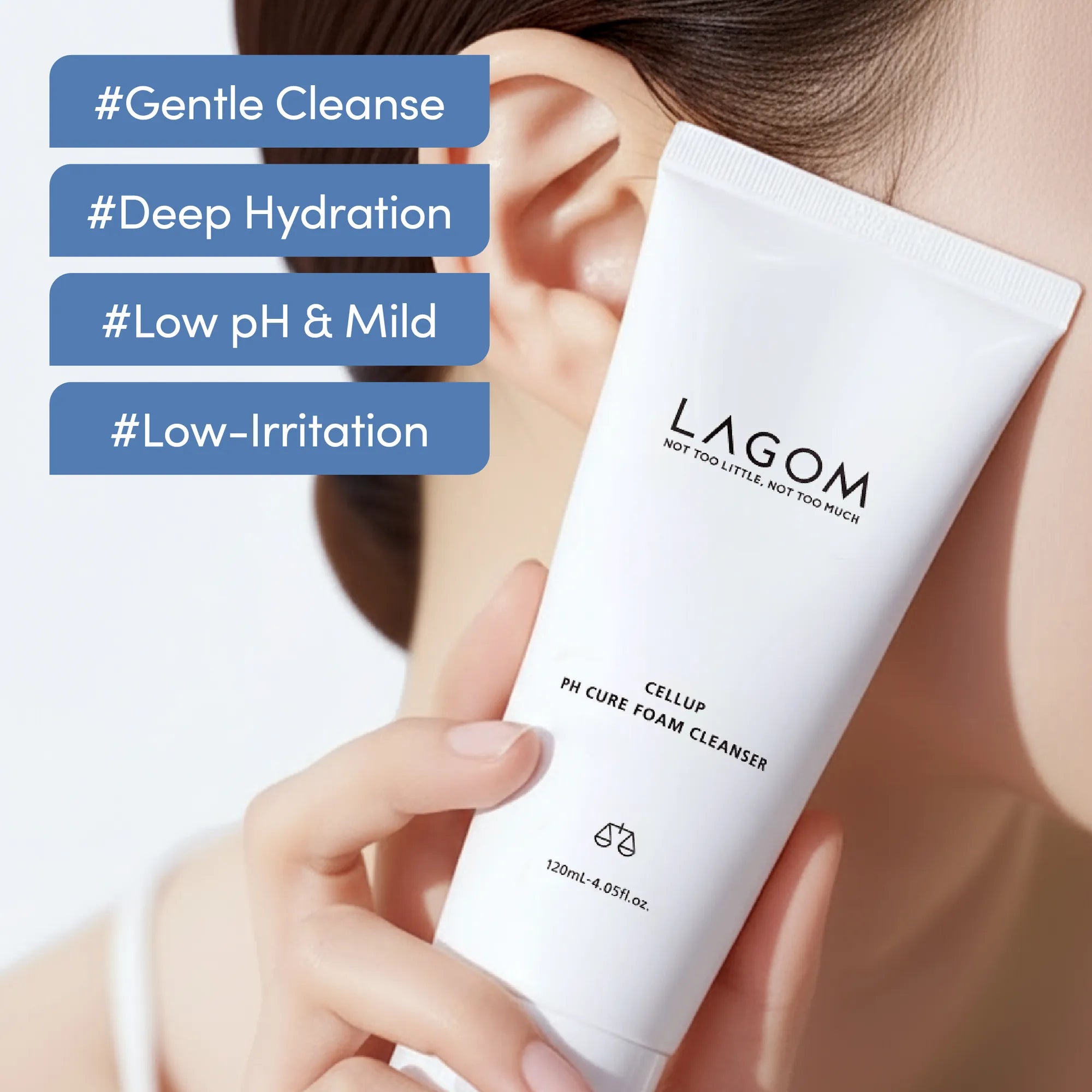 LAGOM Cellup pH Cure Foam Cleanser - Low pH Face Wash for Sensitive & Acne-Prone Skin, Mineral Salt Soothing Formula, Zero Irritation (120ml / 4.05 fl.oz) product view.