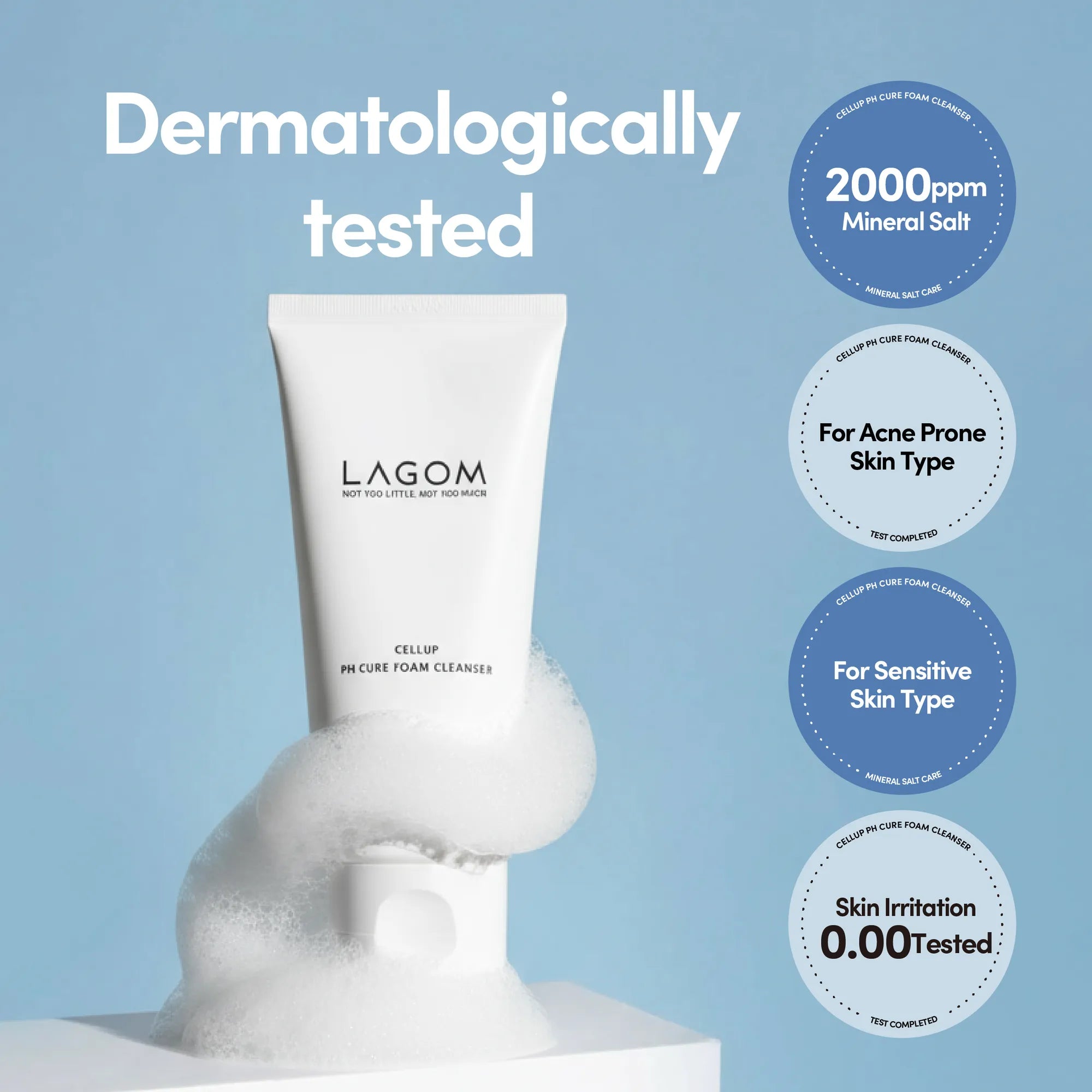 LAGOM Cellup pH Cure Foam Cleanser - Low pH Face Wash for Sensitive & Acne-Prone Skin, Mineral Salt Soothing Formula, Zero Irritation (120ml / 4.05 fl.oz) product view.