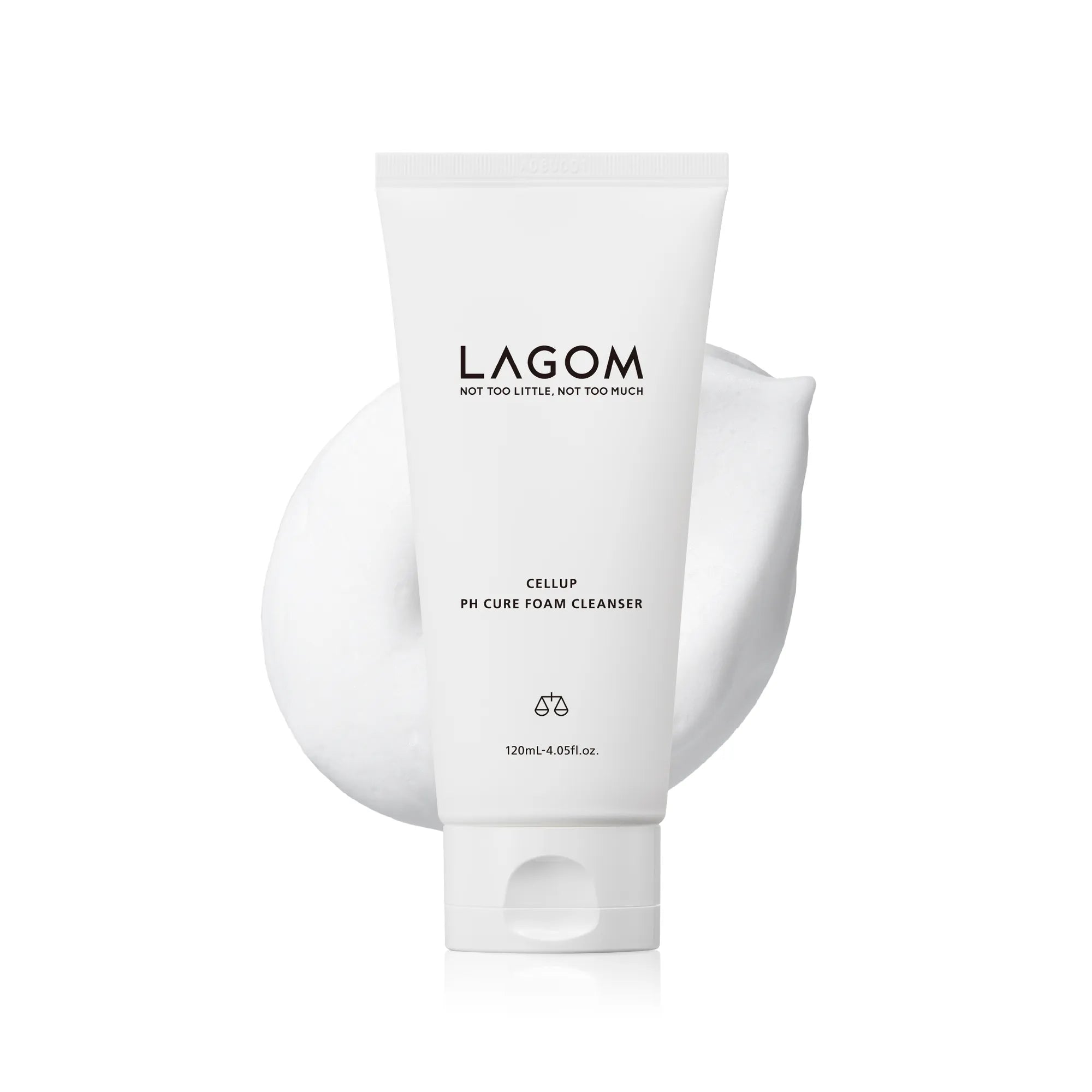 LAGOM Cellup pH Cure Foam Cleanser - Low pH Face Wash for Sensitive & Acne-Prone Skin, Mineral Salt Soothing Formula, Zero Irritation (120ml / 4.05 fl.oz), main product view.
