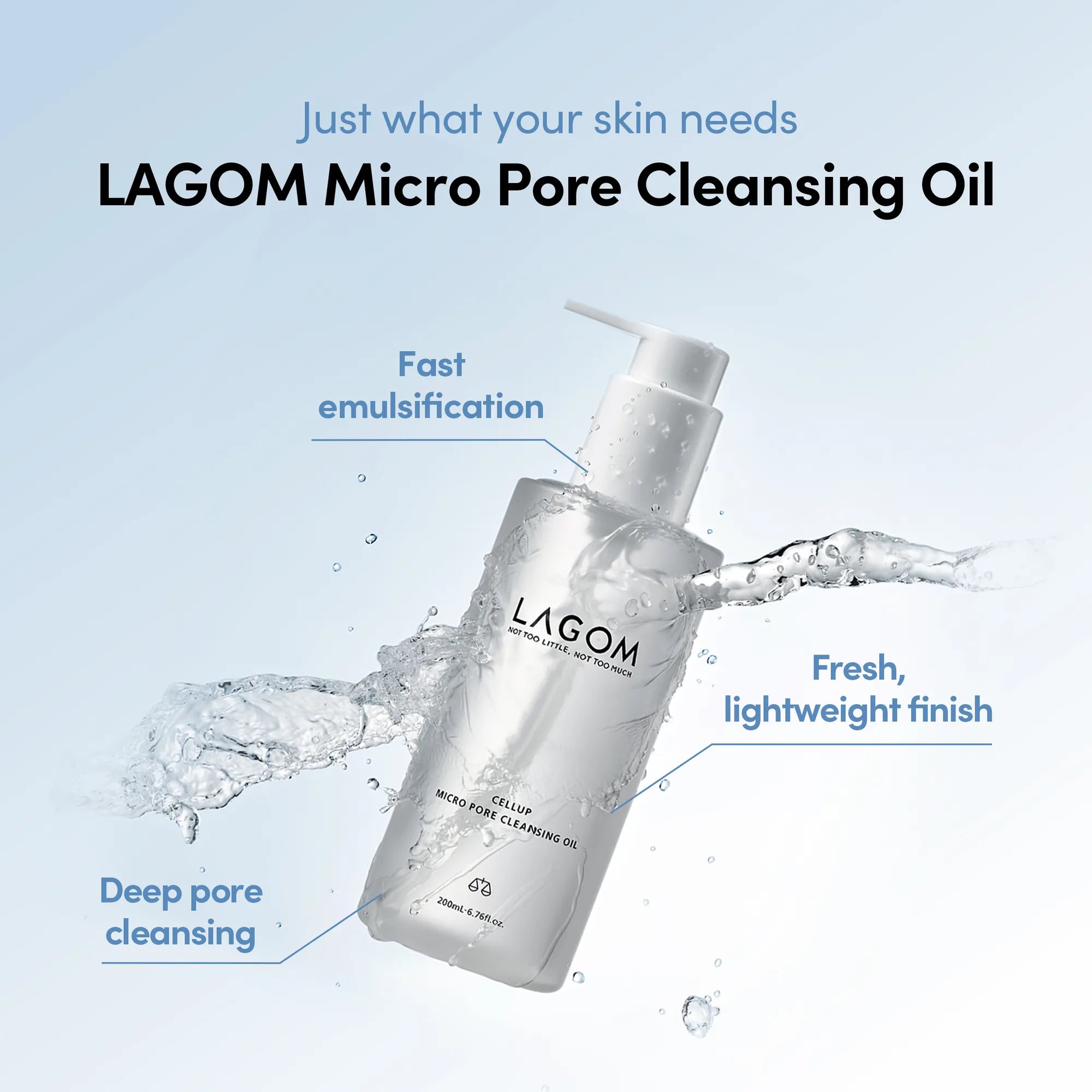 LAGOM Cellup Micro Pore Cleansing Oil - Hydrating Pore & Blackhead Care, Gentle Daily Makeup Remover with Natural Plant Oils (200ml / 6.76 fl.oz) product view.