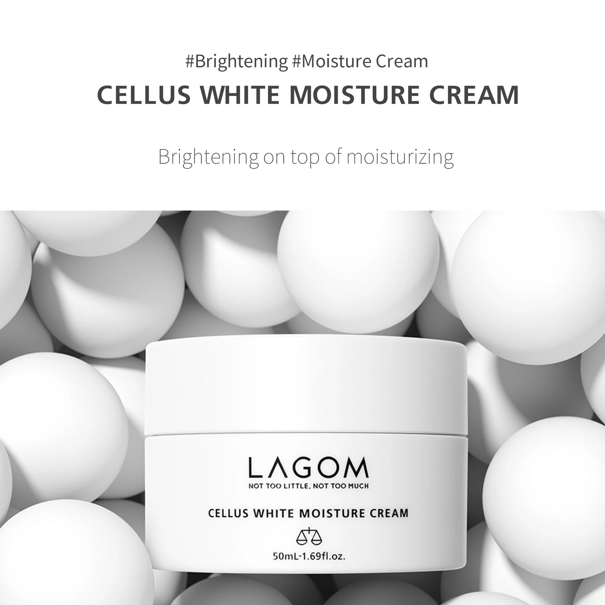 LAGOM Cellus White Moisture Cream - Brightening Face Moisturizer with 2% Niacinamide & Shea Butter - Silky Korean Skincare for Dark Spots, Dullness & Dehydrated Oily Skin - 1.69 fl.oz. product view.