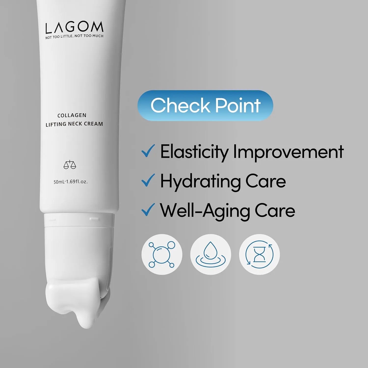 LAGOM Collagen Lifting Neck Cream - Anti-Aging Formula with Built-in Stainless Steel Roller, Collagen & Peptide for Firming & Wrinkle Care (50ml / 1.69 fl.oz) product view.