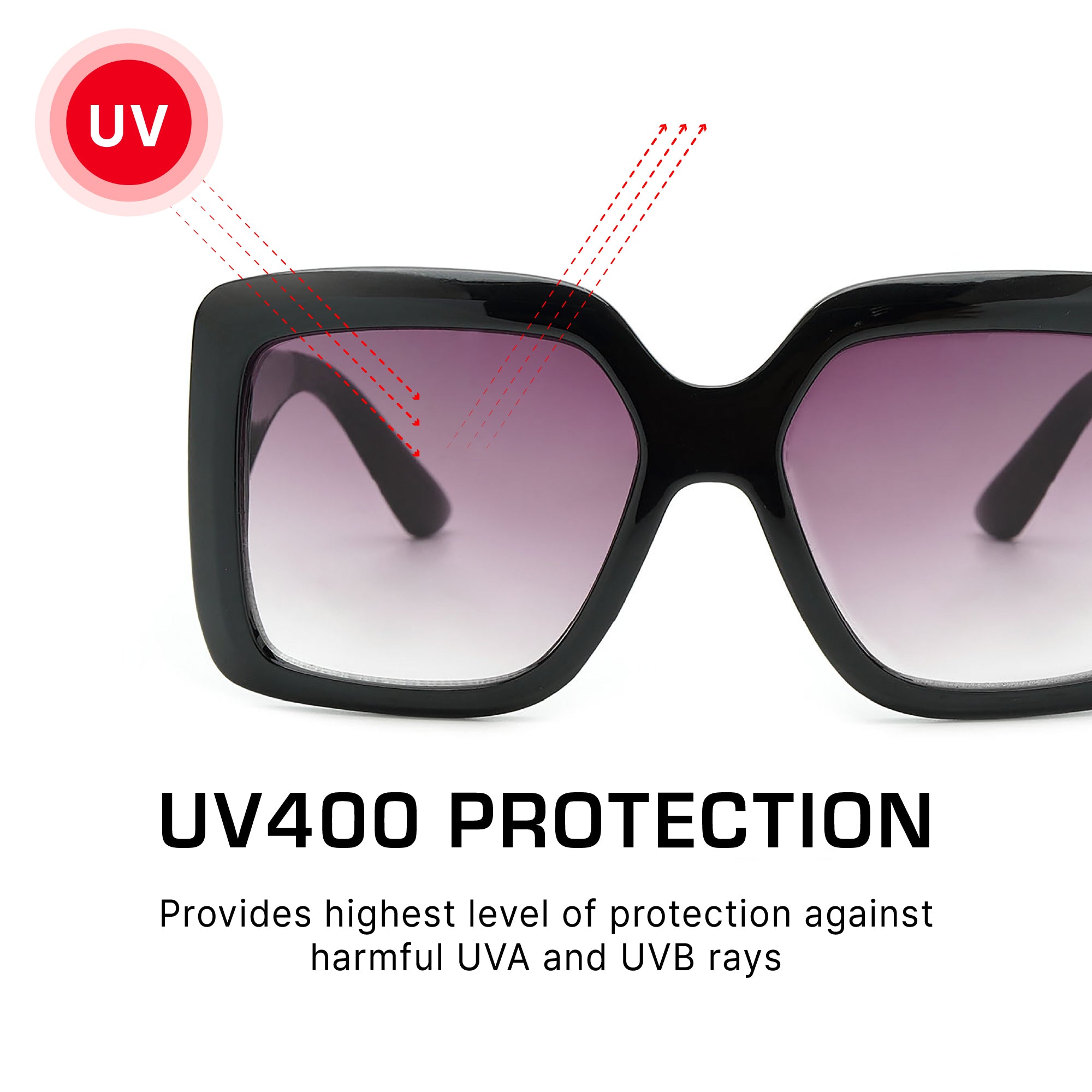 Mad Shade Retro Oversized Sunglasses - Thick Black Rectangle Frame with Gradient Lens