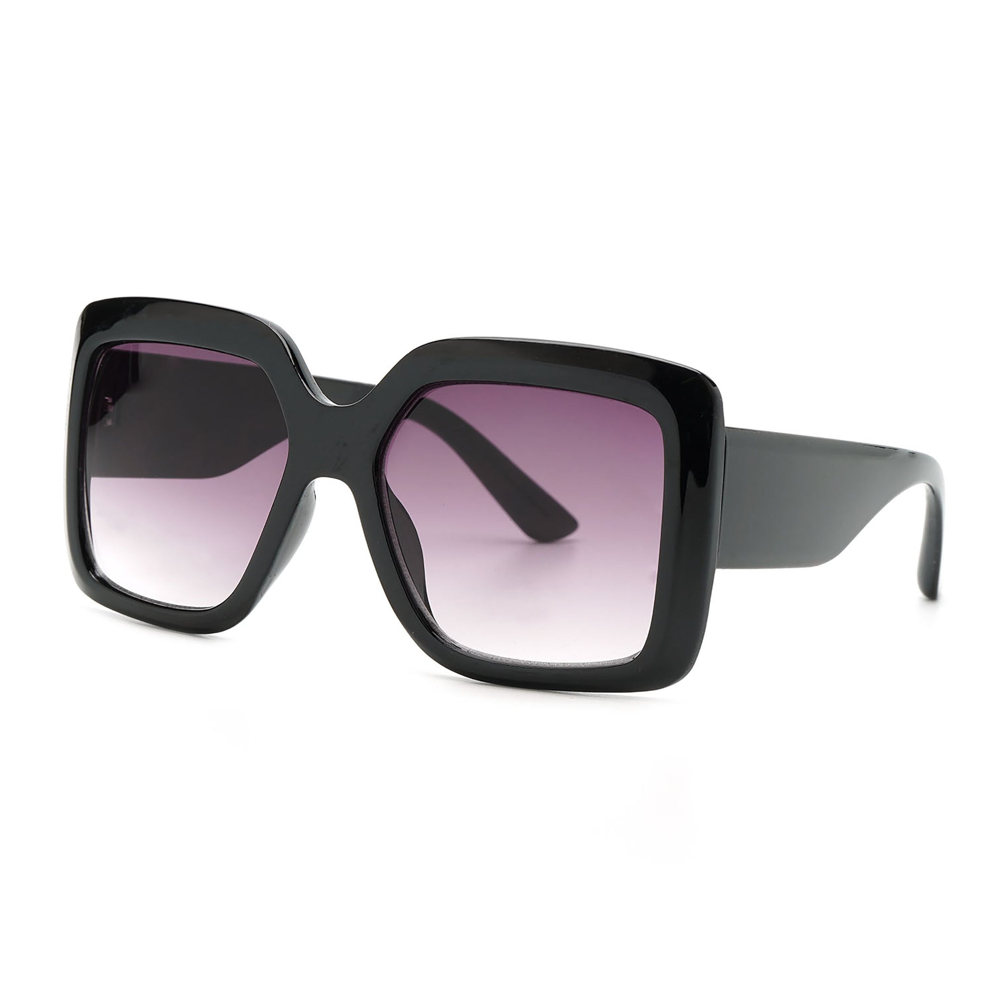 Mad Shade Retro Oversized Sunglasses - Thick Black Rectangle Frame with Gradient Lens
