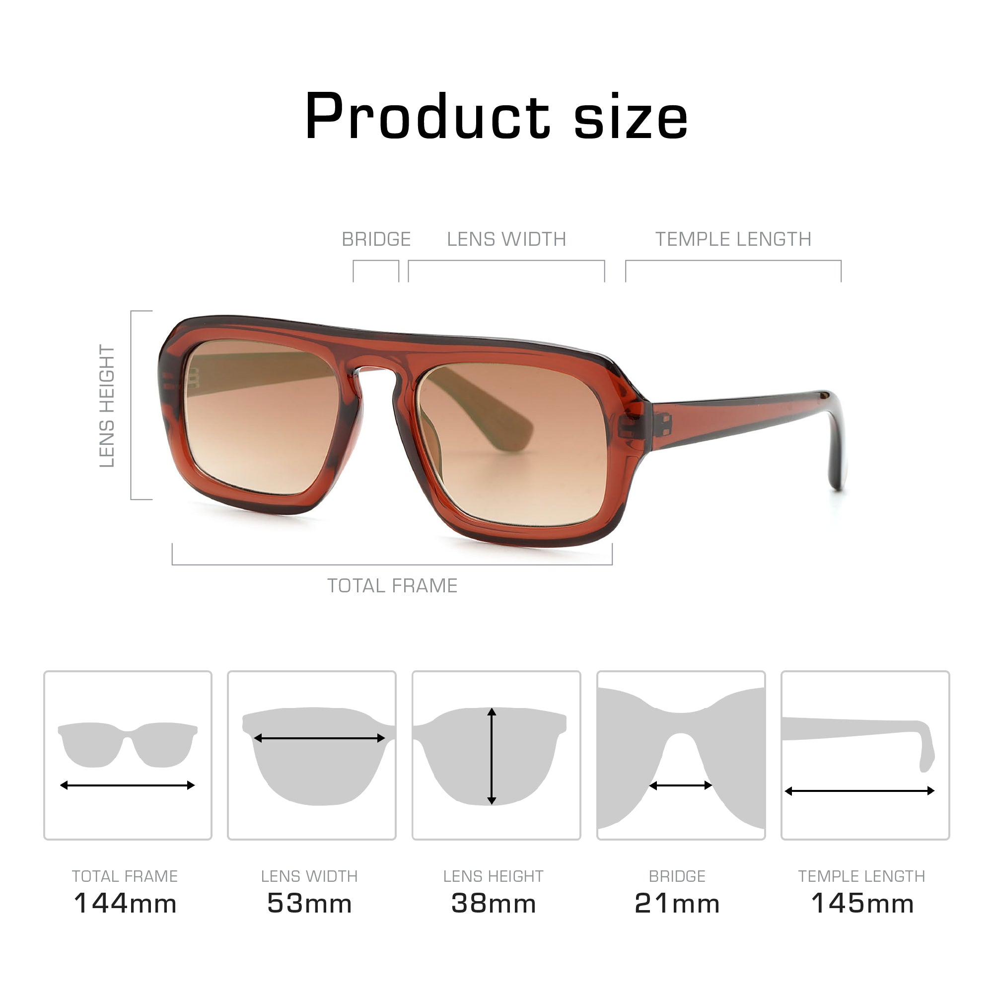 Mad Shade Retro Oversized Sunglasses - Translucent Brown Rectangle Frame with Gradient Lens