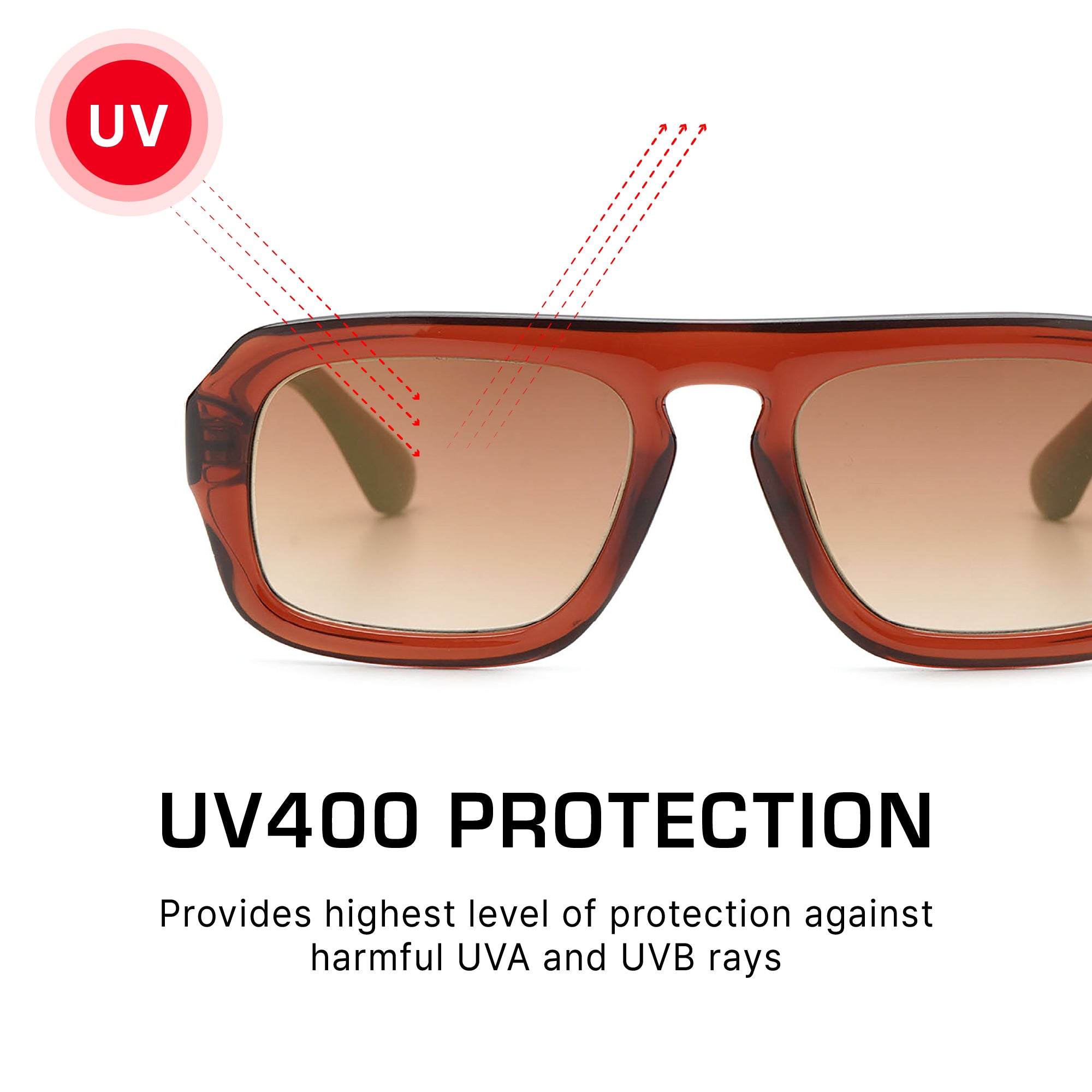 Mad Shade Retro Oversized Sunglasses - Translucent Brown Rectangle Frame with Gradient Lens