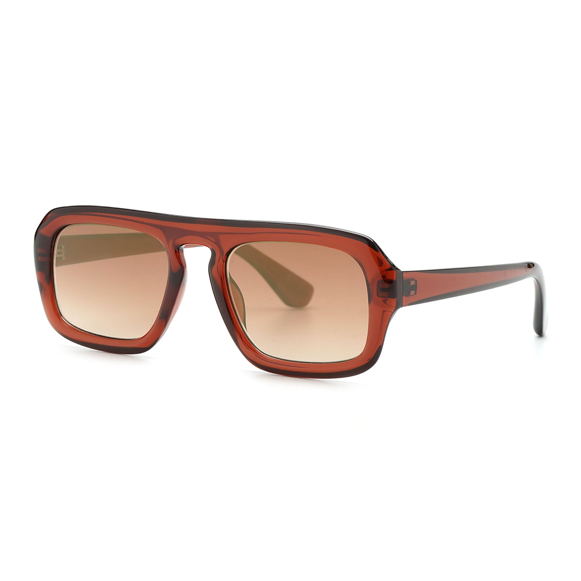 Mad Shade Retro Oversized Sunglasses - Translucent Brown Rectangle Frame with Gradient Lens