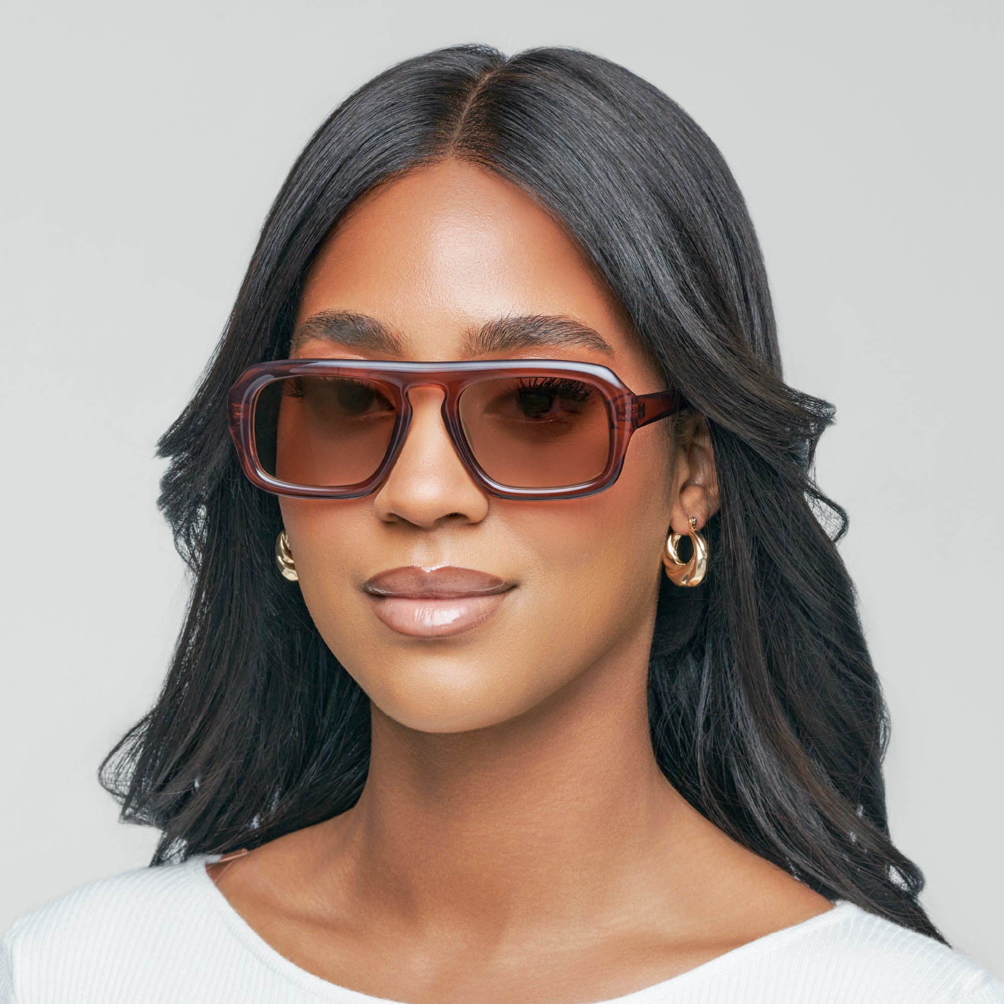 Mad Shade Retro Oversized Sunglasses - Translucent Brown Rectangle Frame with Gradient Lens
