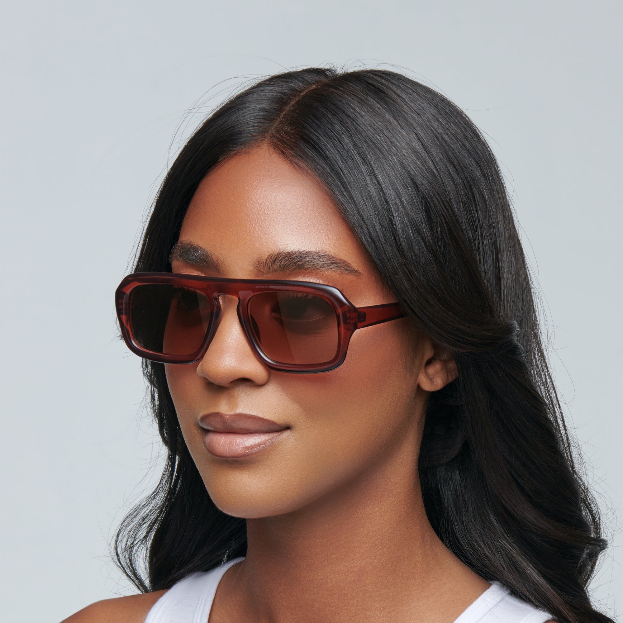 Mad Shade Retro Oversized Sunglasses - Translucent Brown Rectangle Frame with Gradient Lens