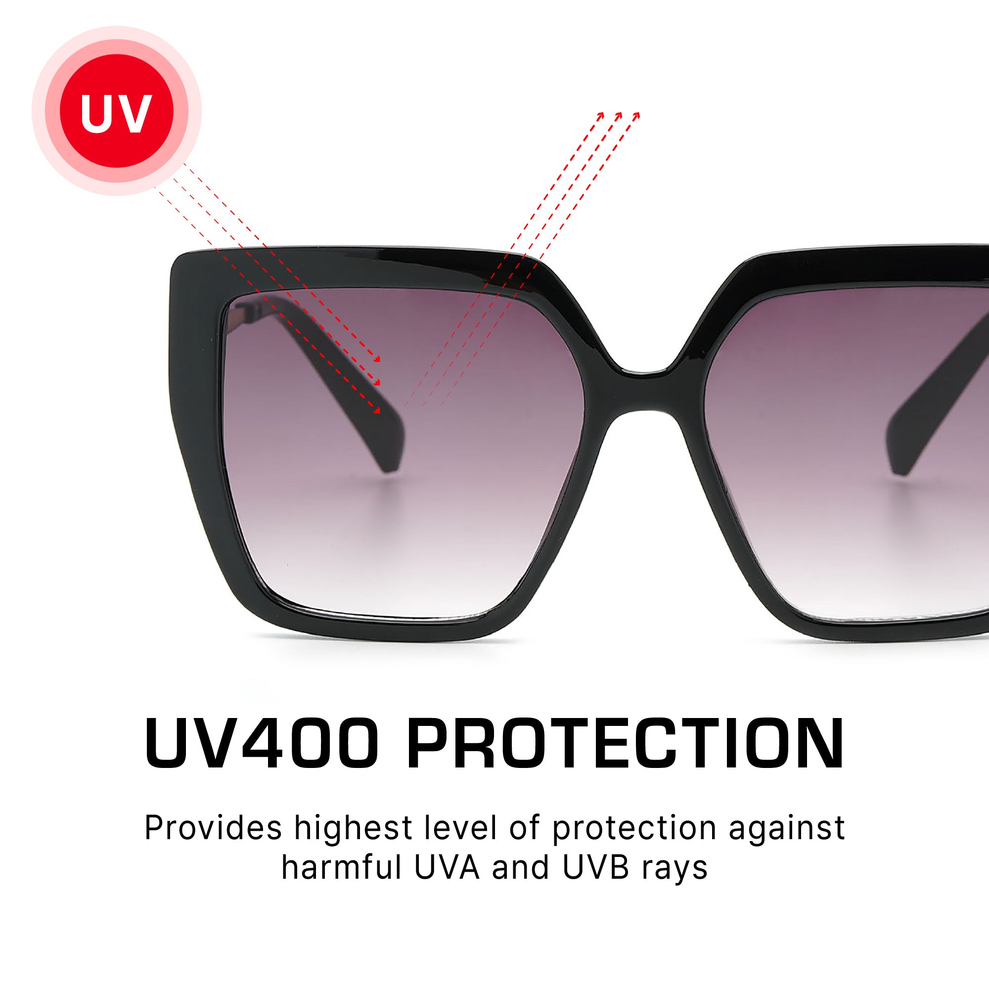 Mad Shade Black Butterfly Oversized Sunglasses with Gold Temples - UV400 Gradient Lens