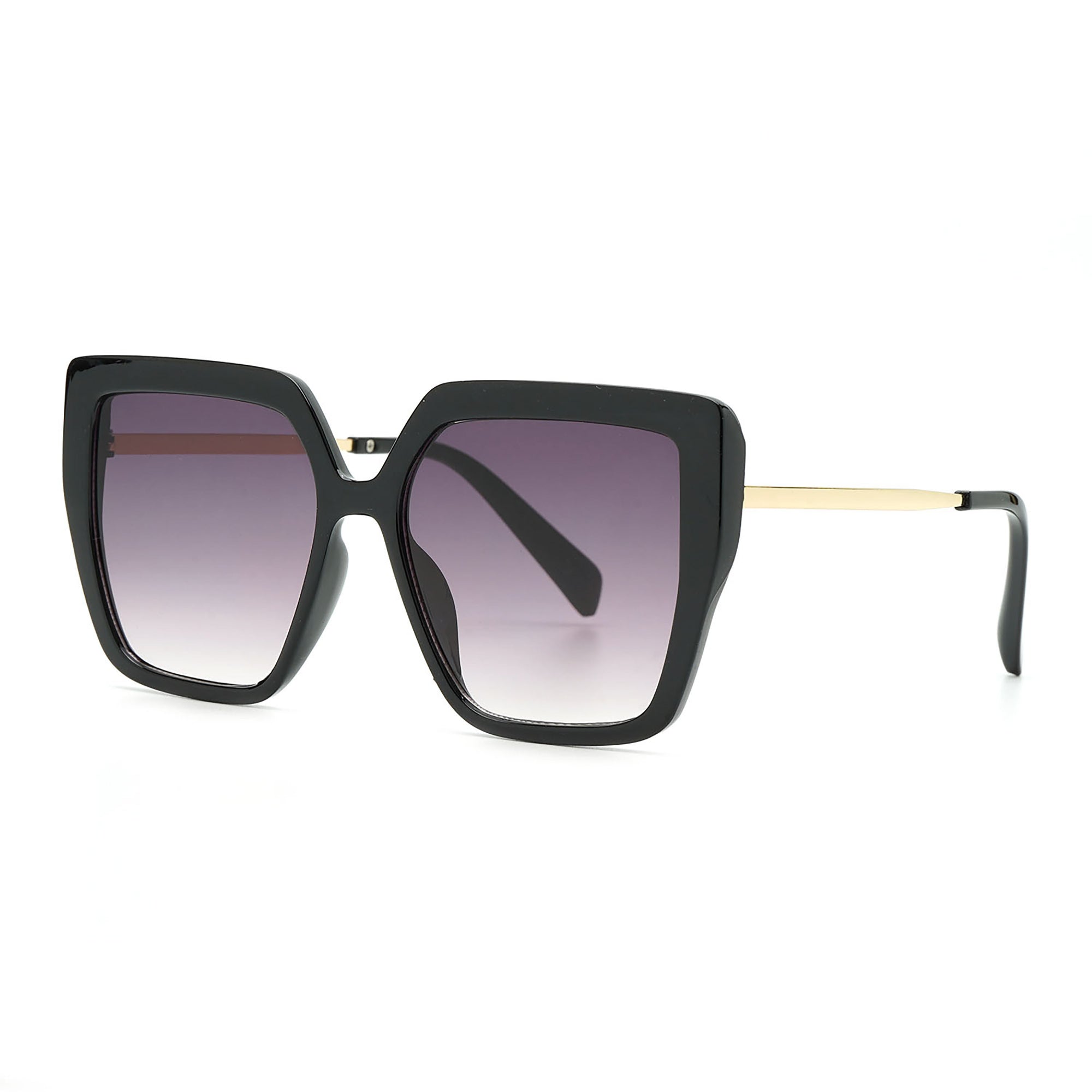 Mad Shade Black Butterfly Oversized Sunglasses with Gold Temples - UV400 Gradient Lens