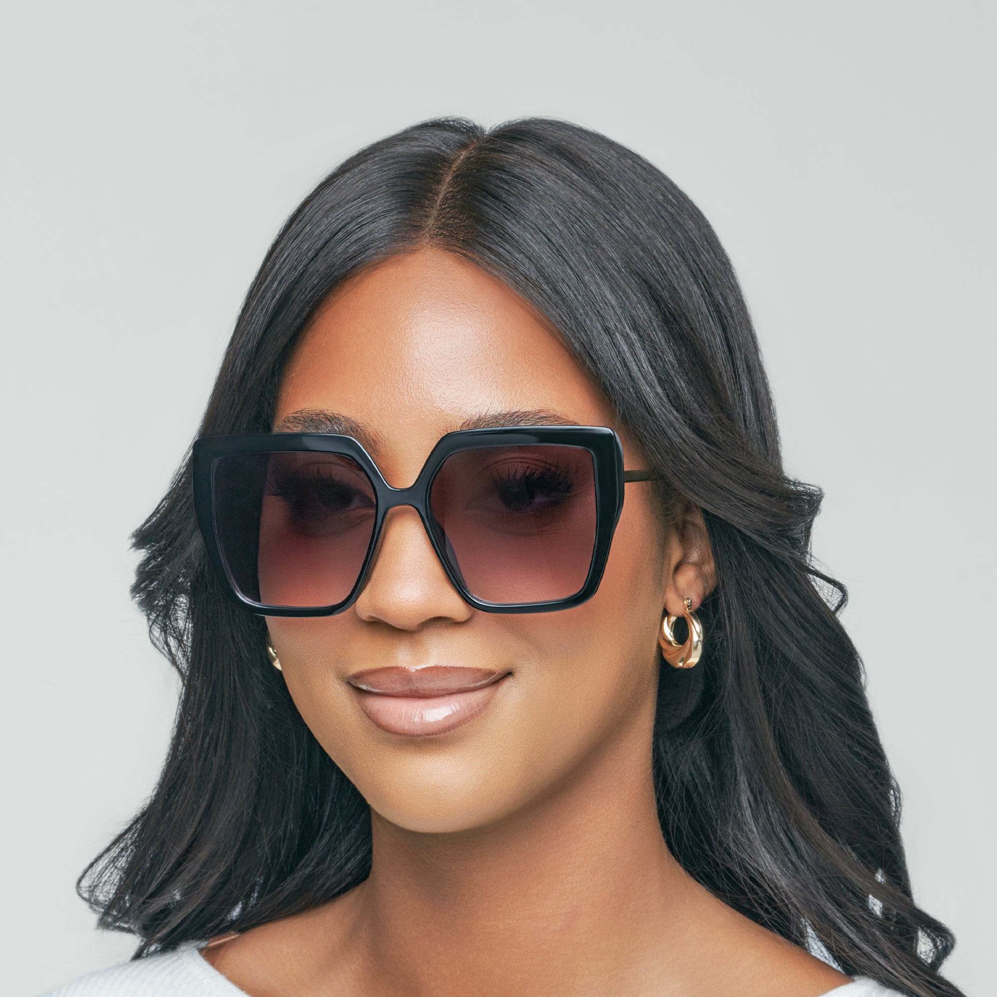 Mad Shade Black Butterfly Oversized Sunglasses with Gold Temples - UV400 Gradient Lens