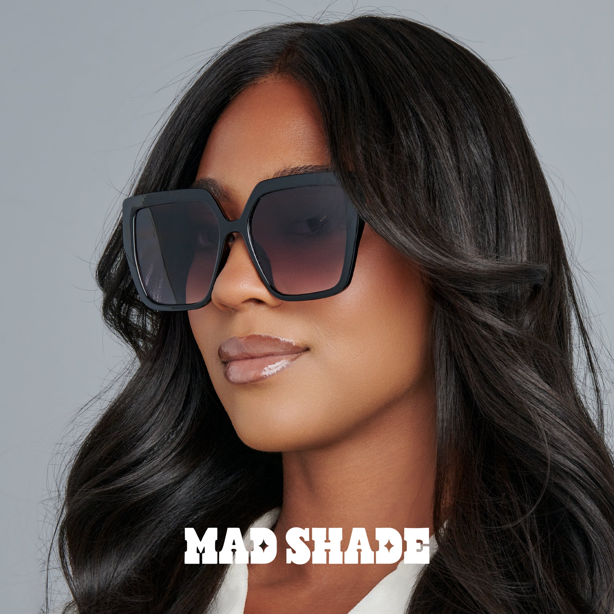 Mad Shade Black Butterfly Oversized Sunglasses with Gold Temples - UV400 Gradient Lens