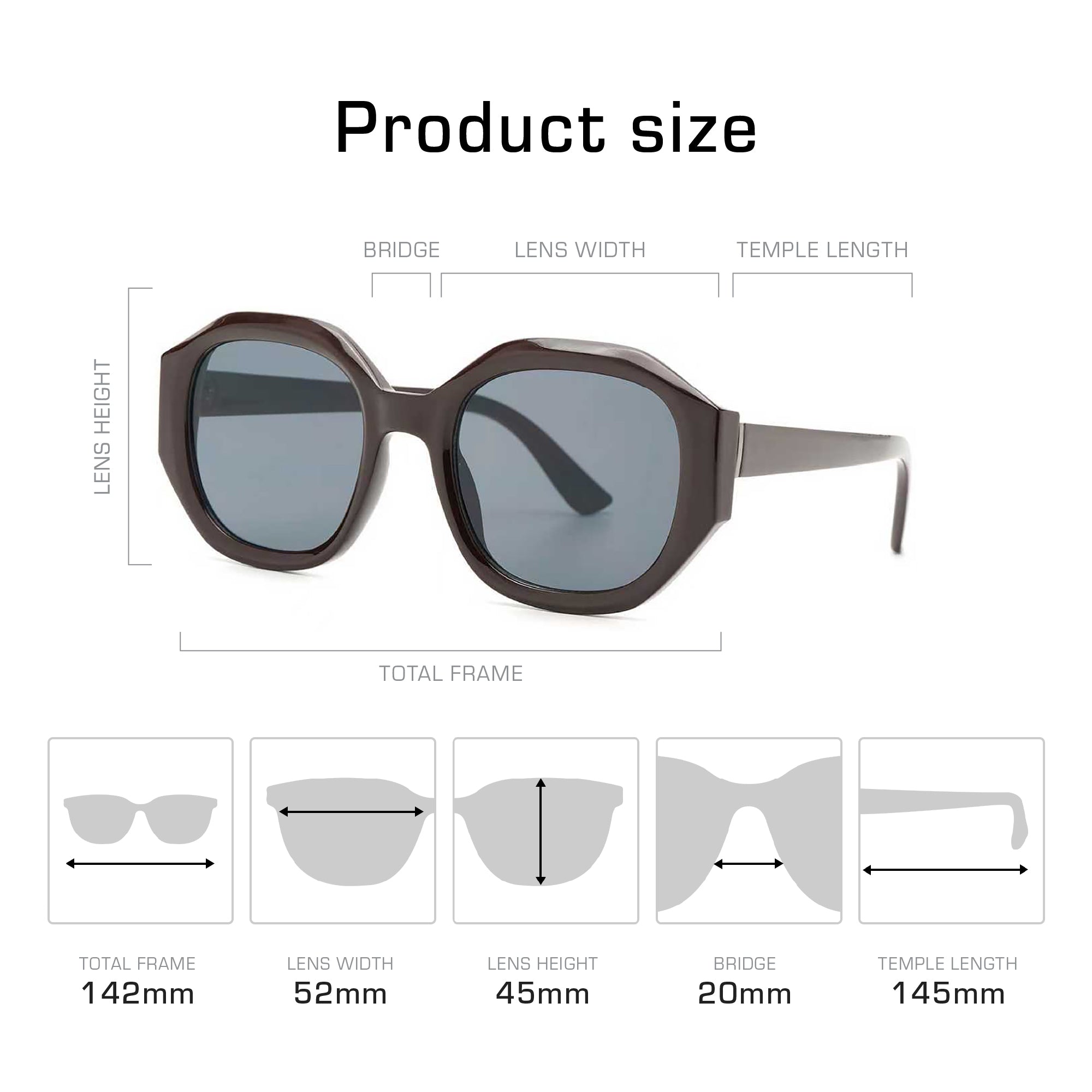 Mad Shade Brown Round Square Sunglasses - UV400 Gray Lens Retro Frames