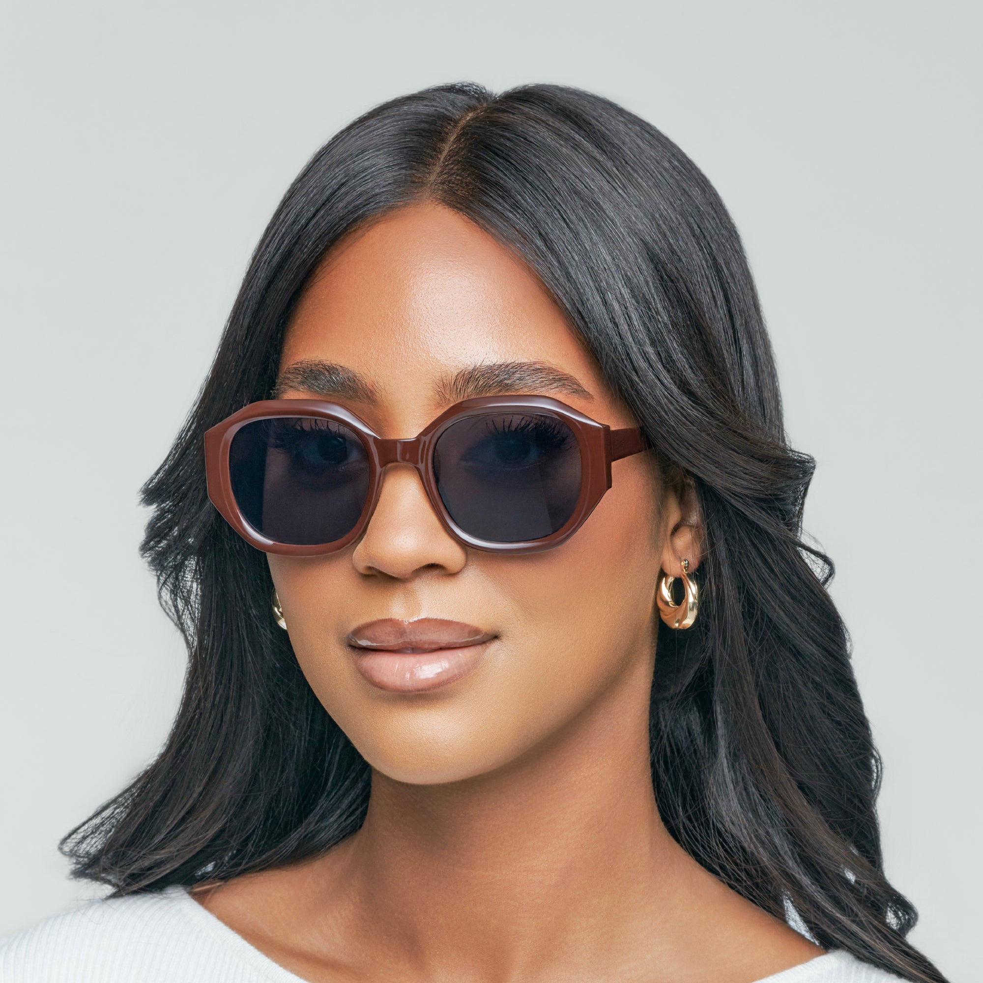 Mad Shade Brown Round Square Sunglasses - UV400 Gray Lens Retro Frames