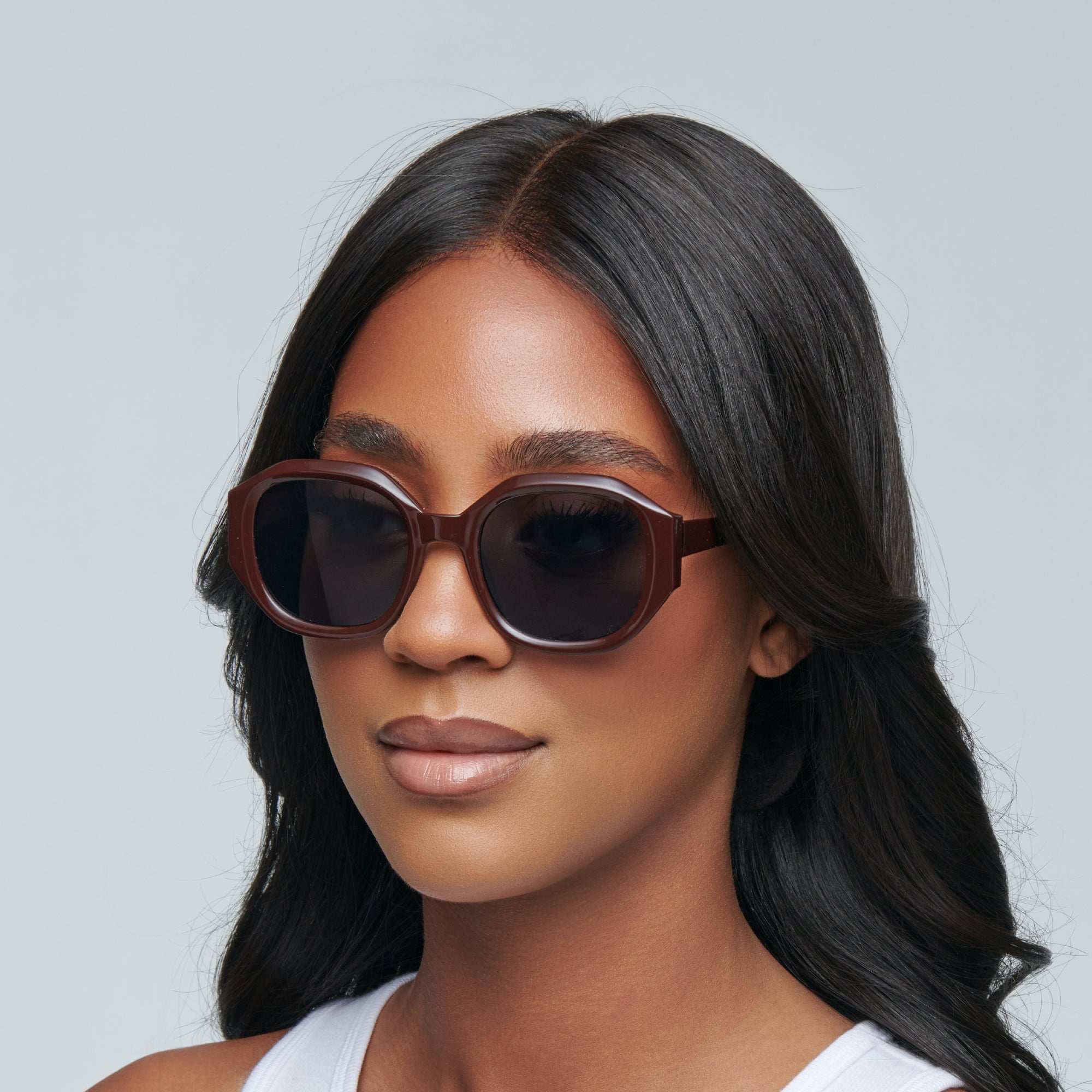 Mad Shade Brown Round Square Sunglasses - UV400 Gray Lens Retro Frames