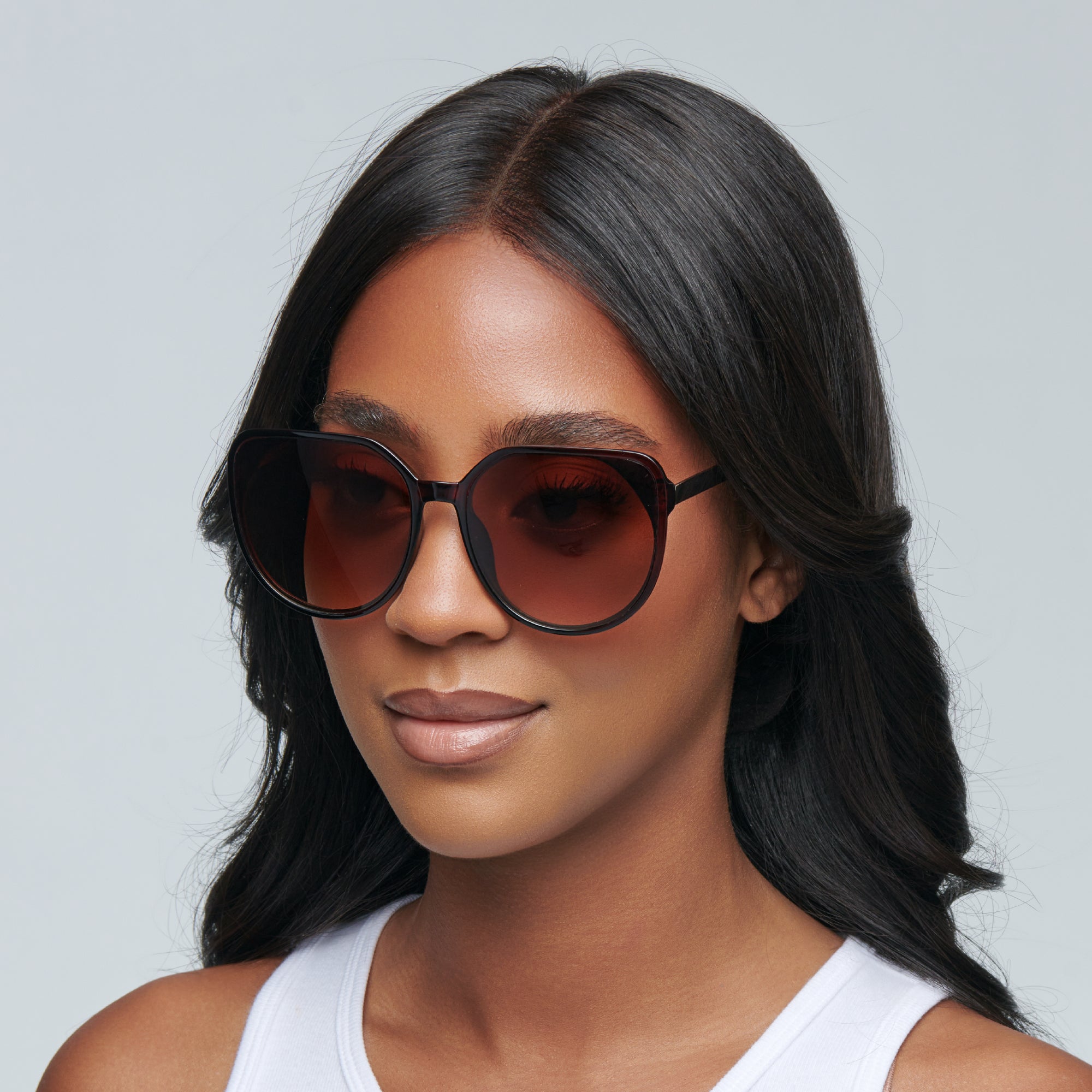 Mad Shade Elegant UV400 Sun Shades - Large Brown Geometric Frame with Metal Temples