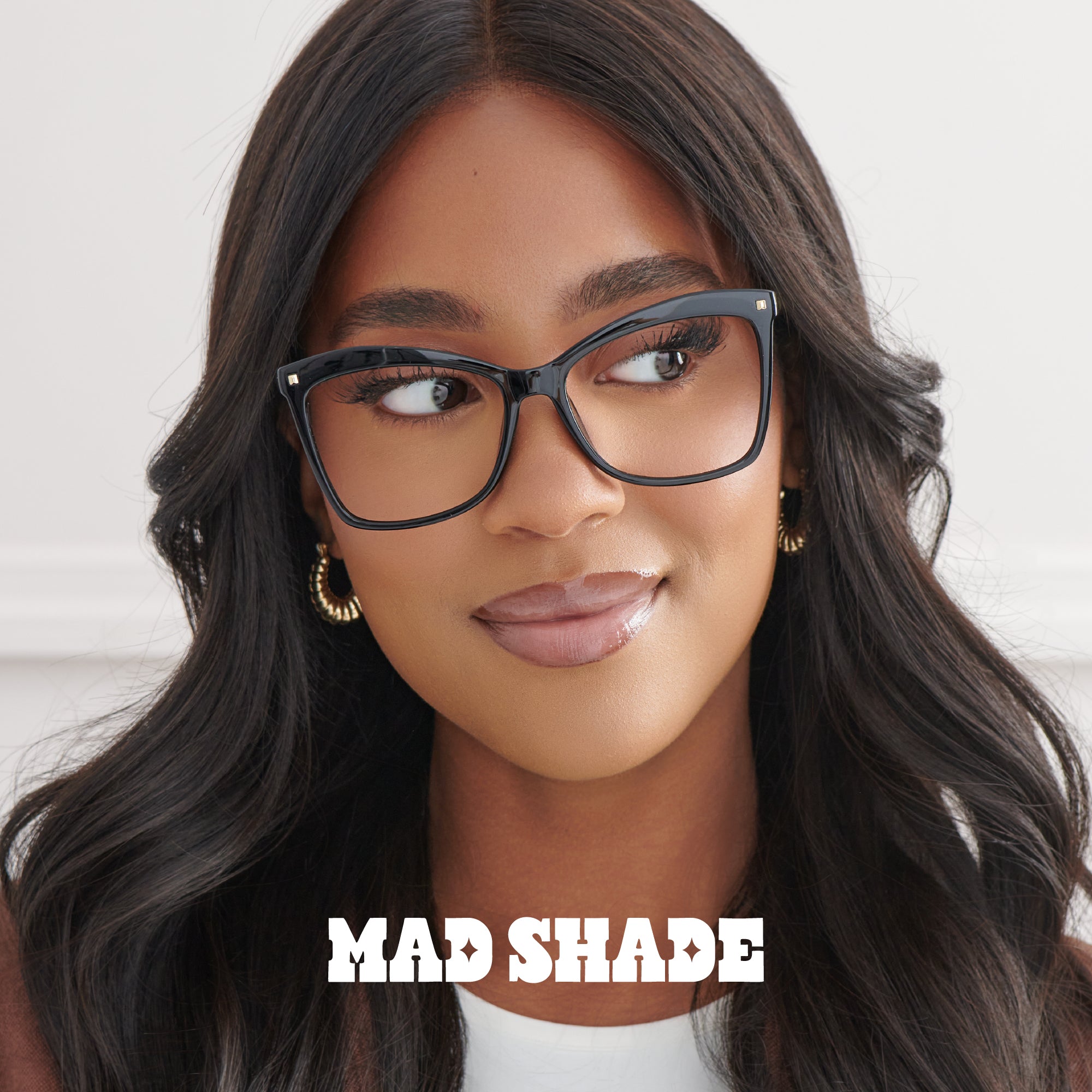 MadShade Black Cat Eye Fake Glasses with Gold Accents - Retro Clear Lens Eyewear