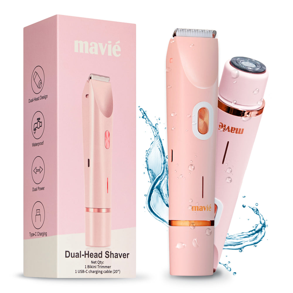 Dual-Head Bikini Trimmer For Women - Painless Electric Razor For Face & Body, Cordless Wet & Dry Shaver, IPX7 Waterproof, Type-C Rechargeable__Pink