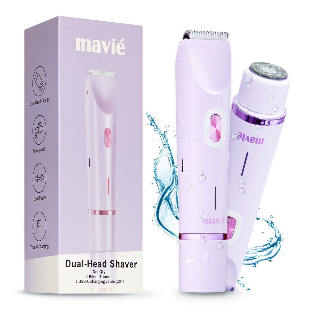 Dual-Head Bikini Trimmer For Women - Painless Electric Razor For Face & Body, Cordless Wet & Dry Shaver, IPX7 Waterproof, Type-C Rechargeable__Purple